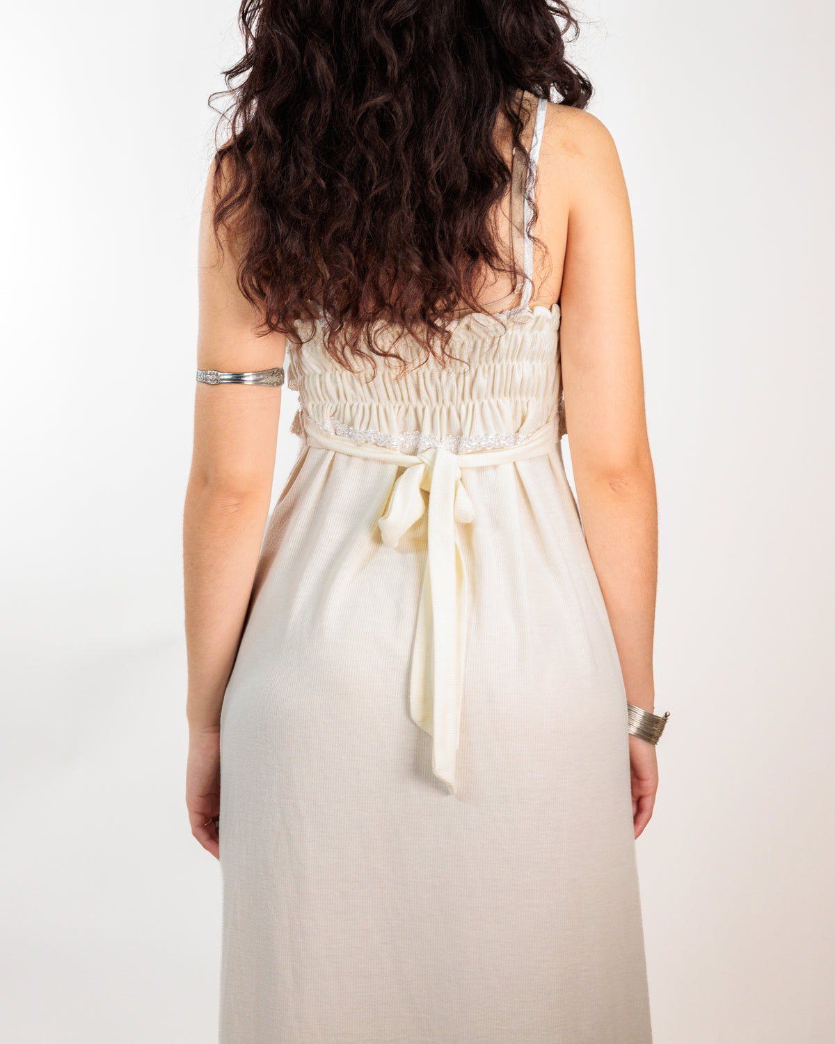 Ivory Ruffle Bust Tie-Back Maxi Dress