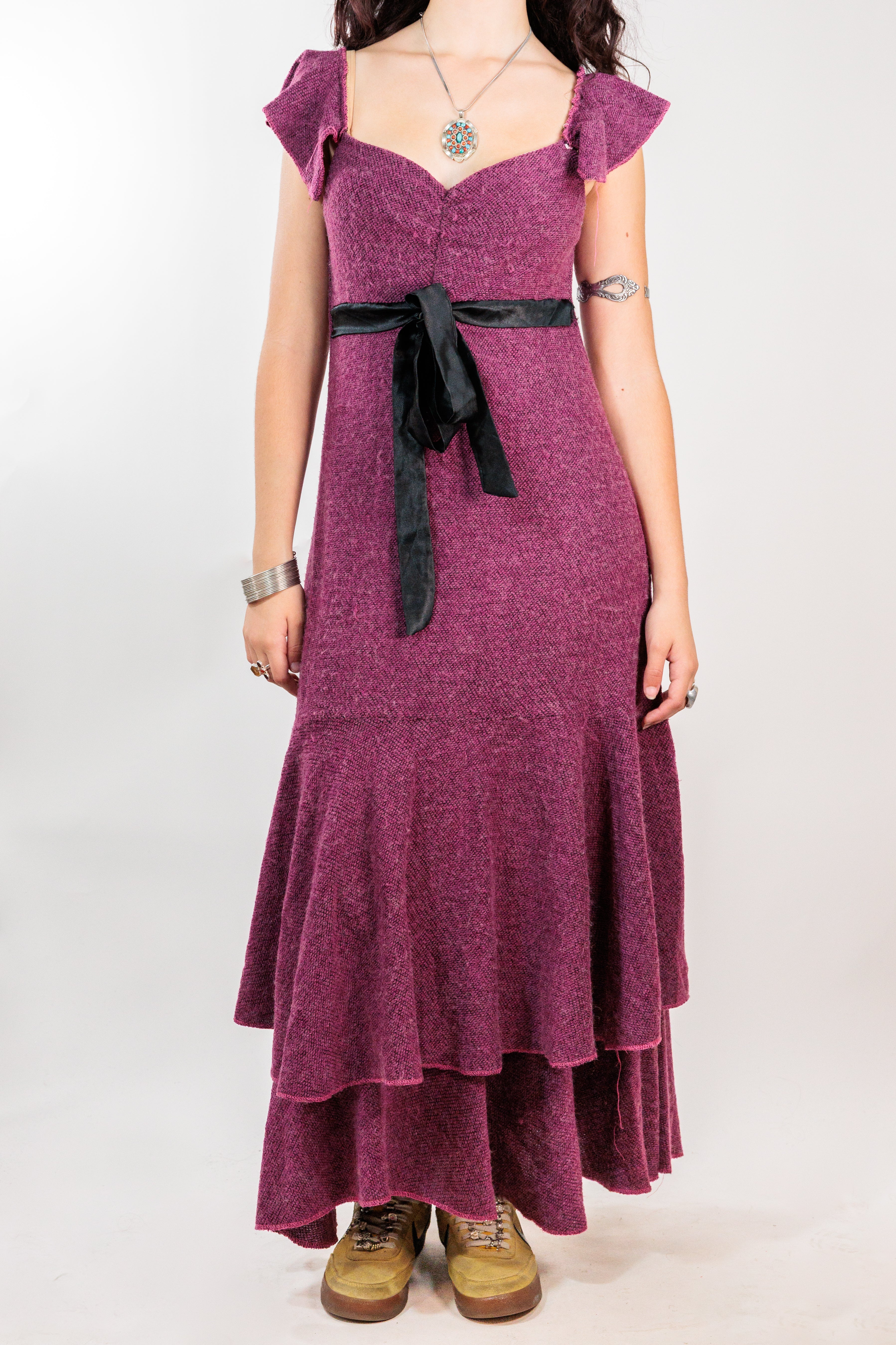 Plum Purple Knit Tiered Maxi Dress