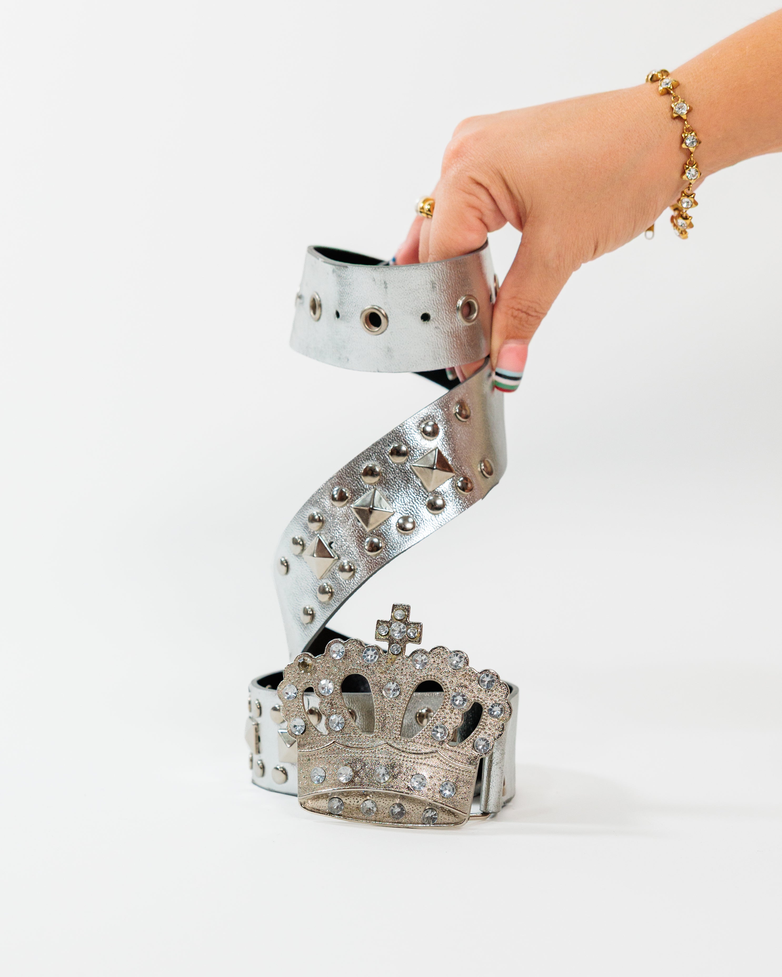 Silver Rhinestone Crown Studded Belt