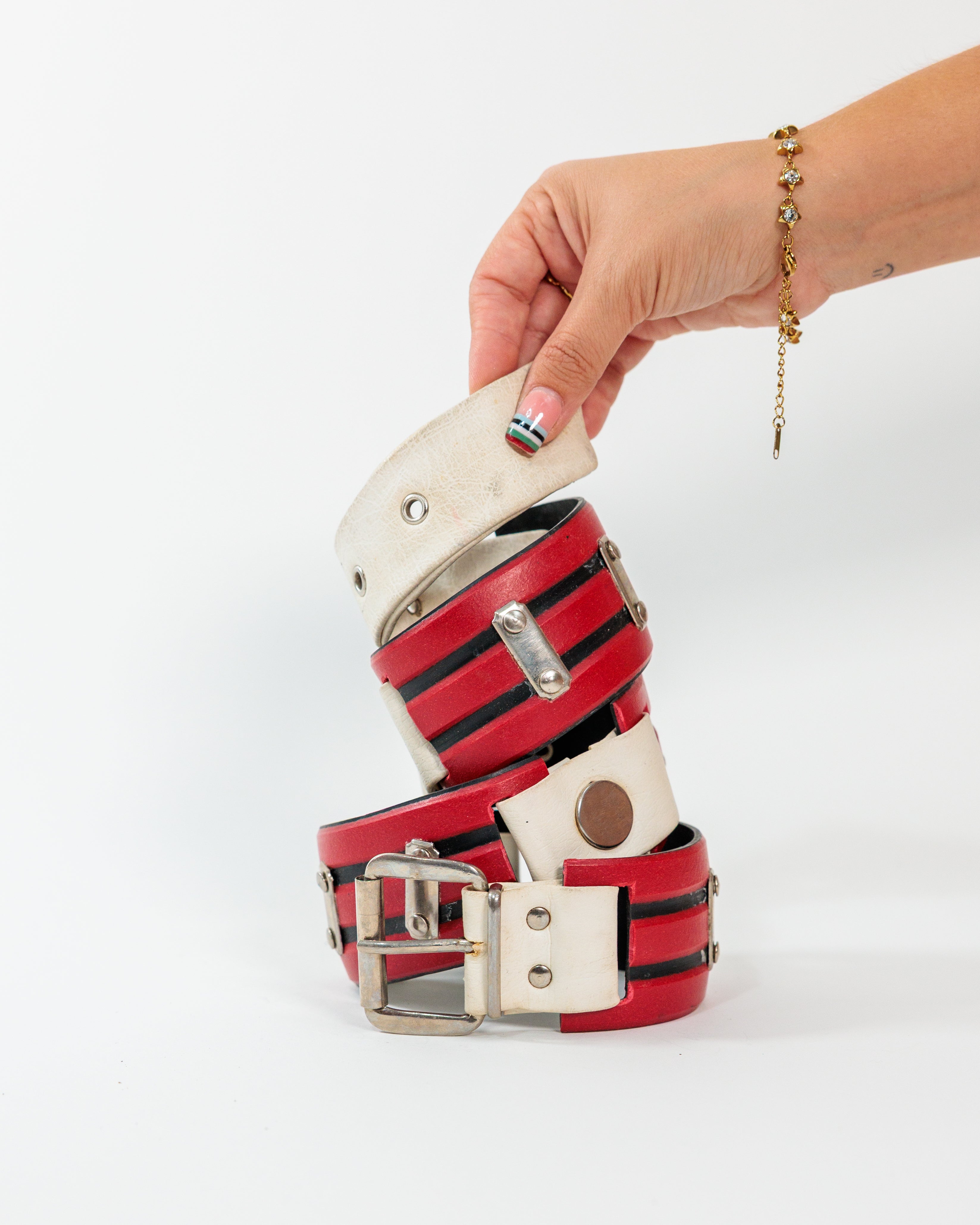 Red Cream Multi Strap Wide Belt