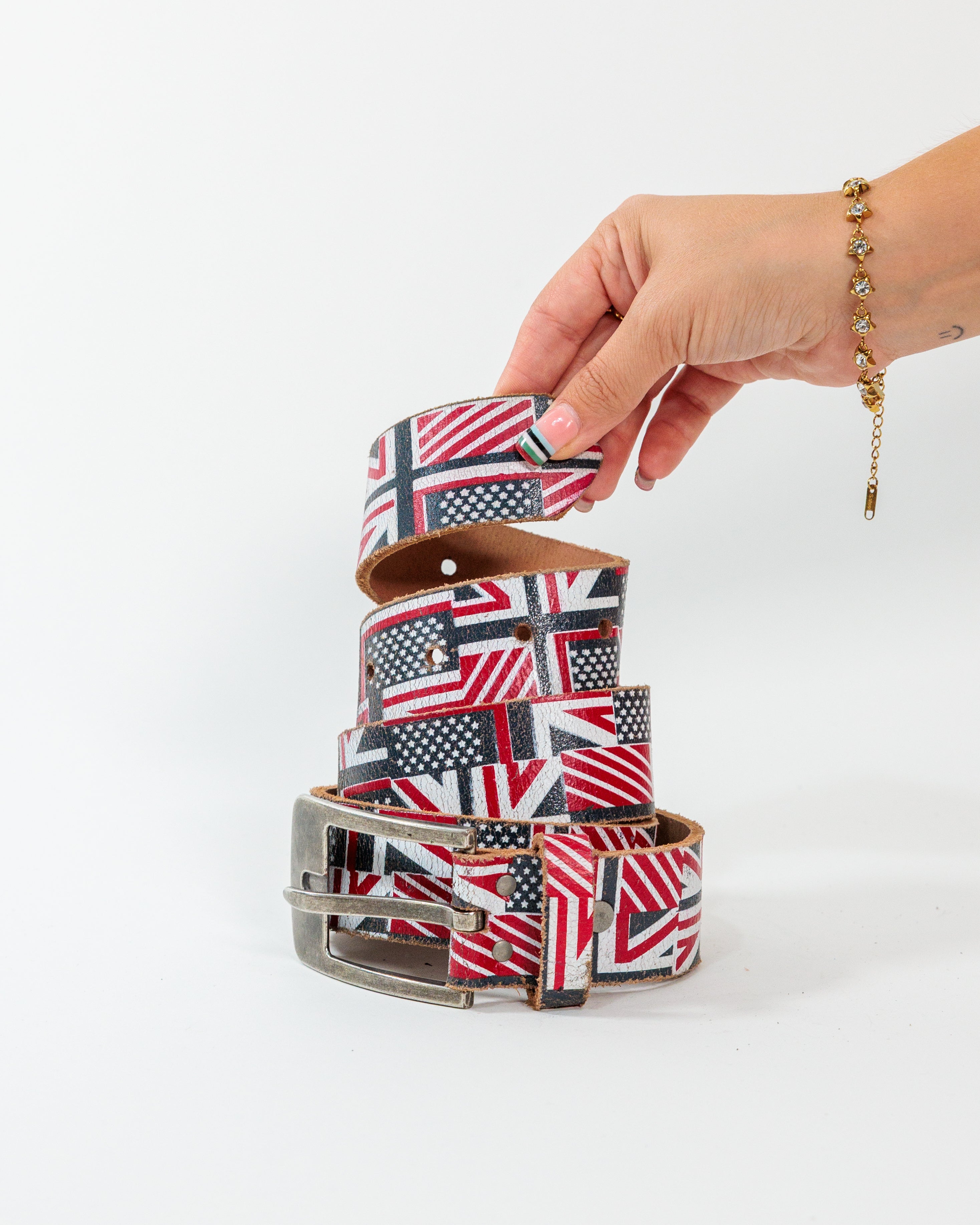 Red & Blue Flag Print Wide Belt