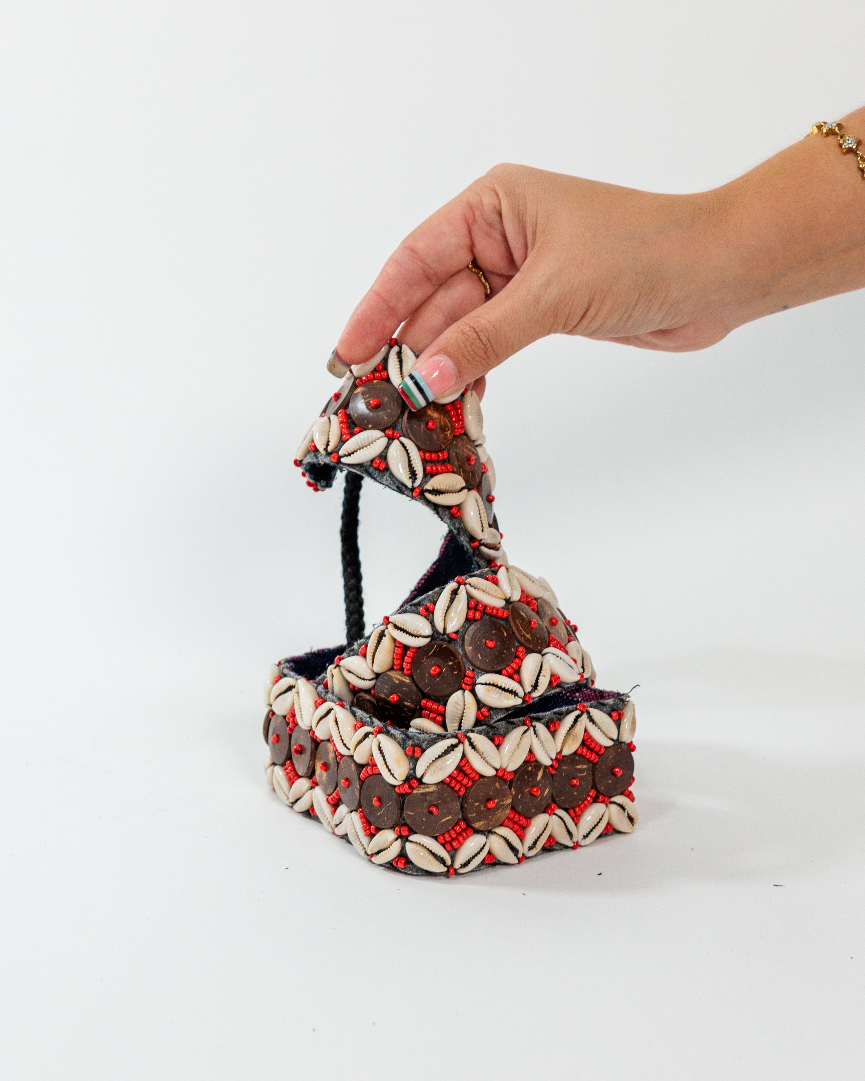 Brown Cowrie Shell Beaded Wide Belt