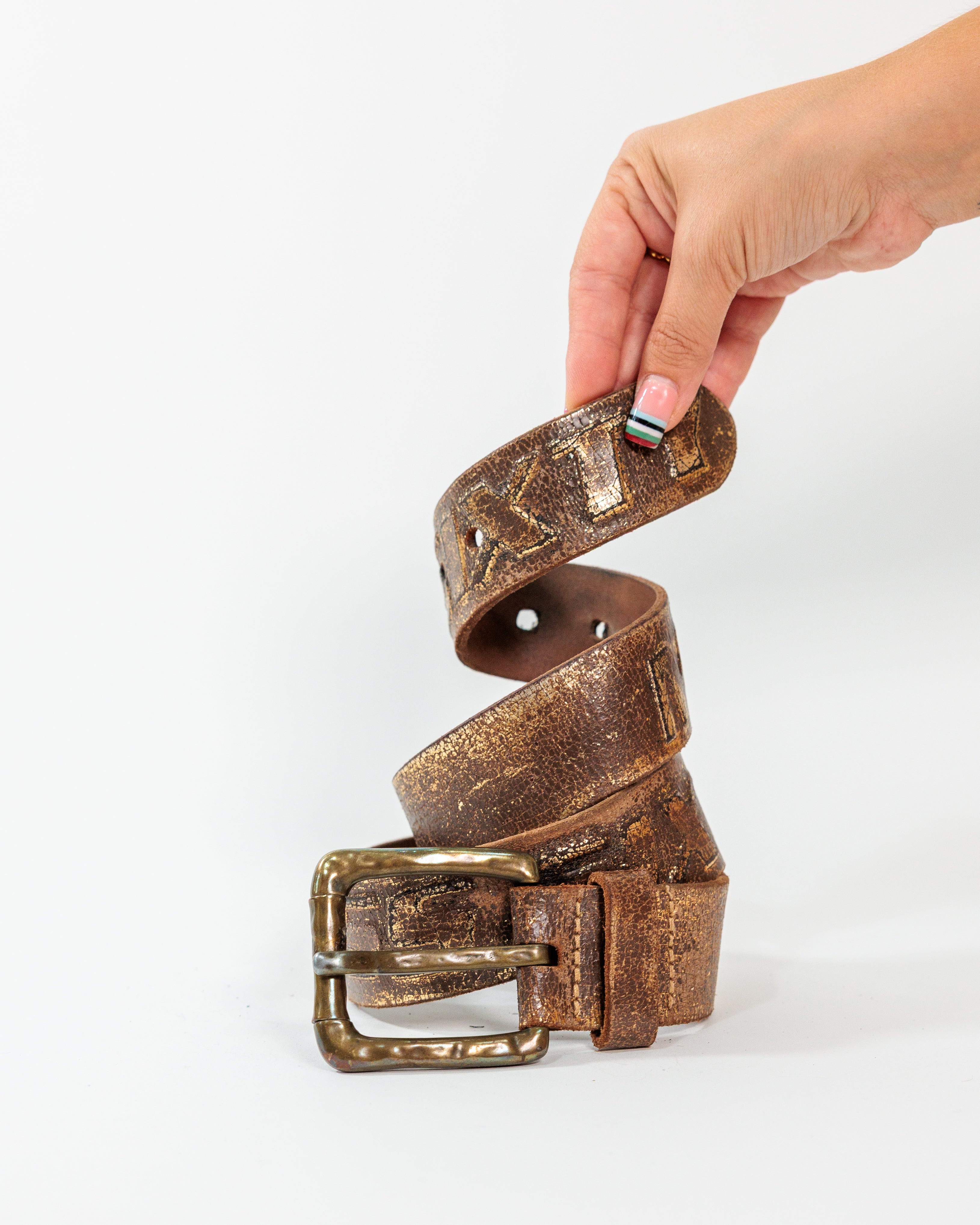Bronze Metallic Wide Leather Belt - Miss Sixty