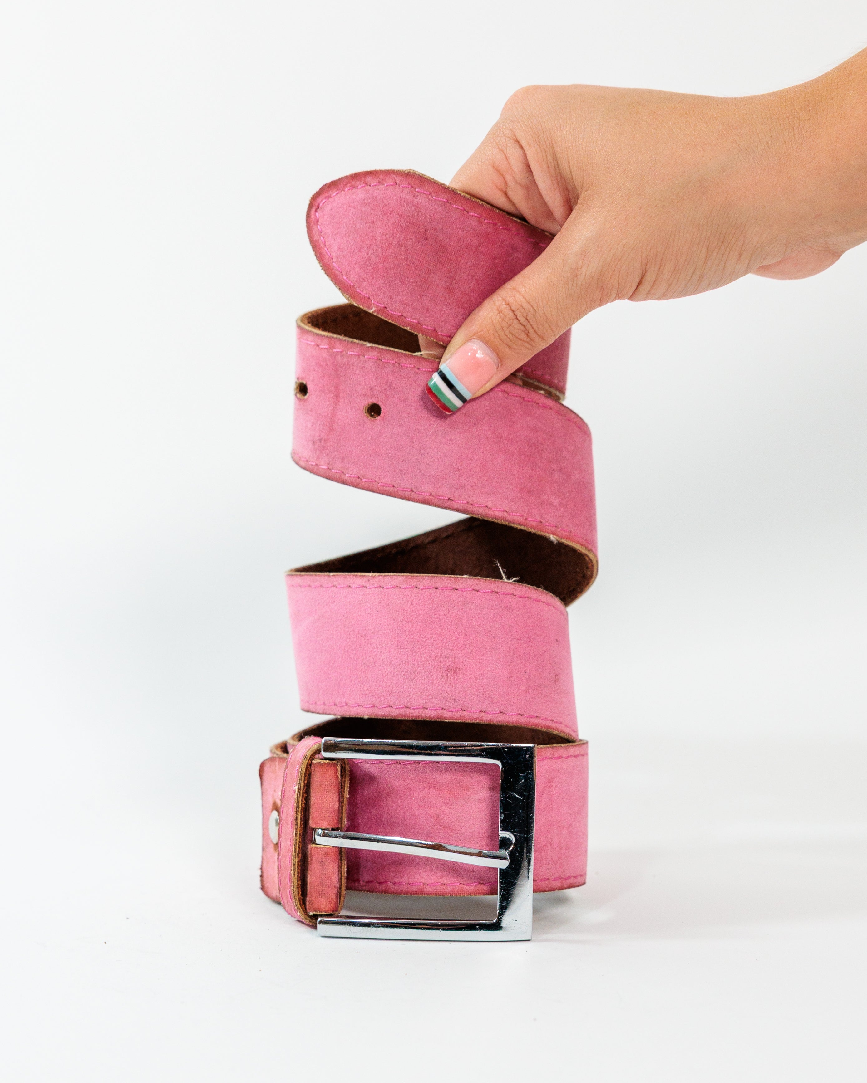 Pink Suede Wide Buckle Belt