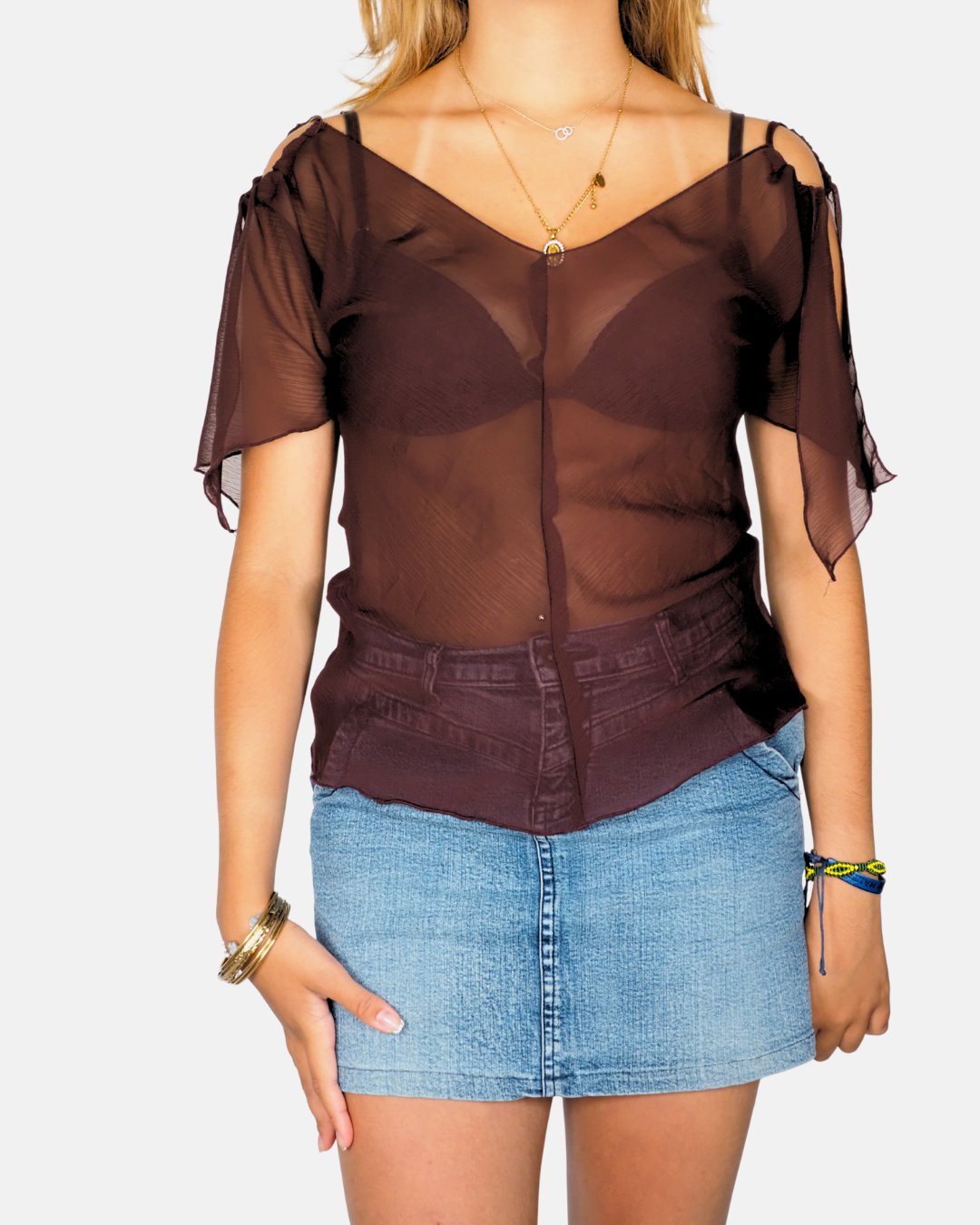 Vintage C&A Sheer Mesh Flutter Sleeve Top