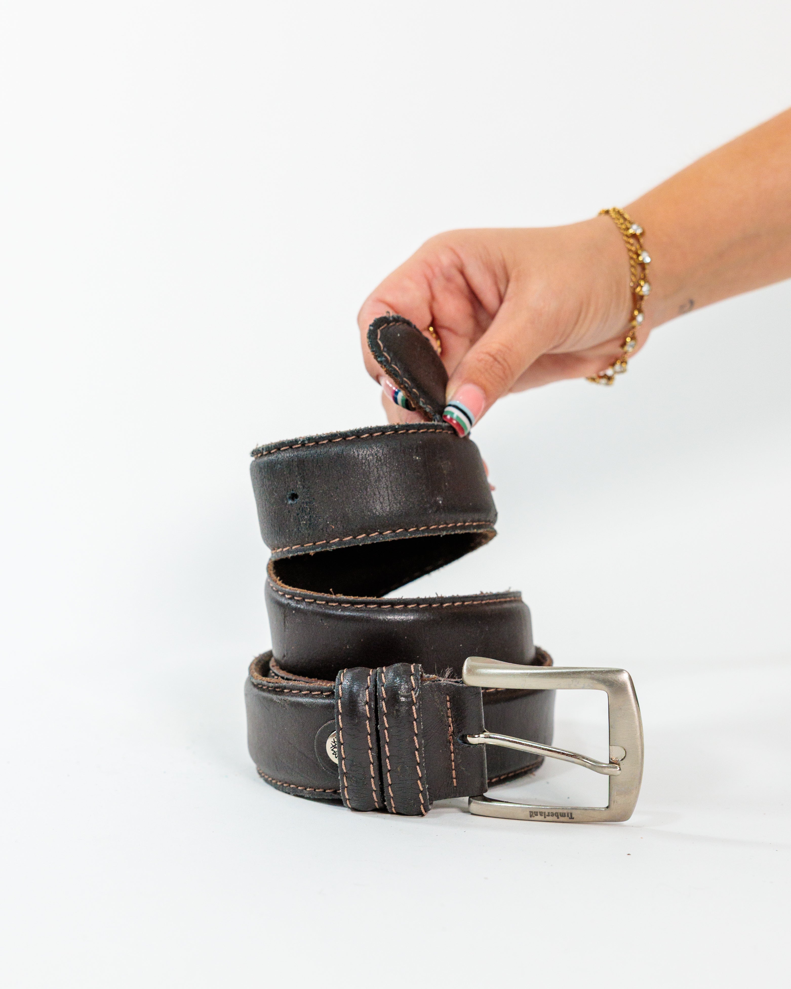 Dark Brown Stitched Leather Belt - Timberland