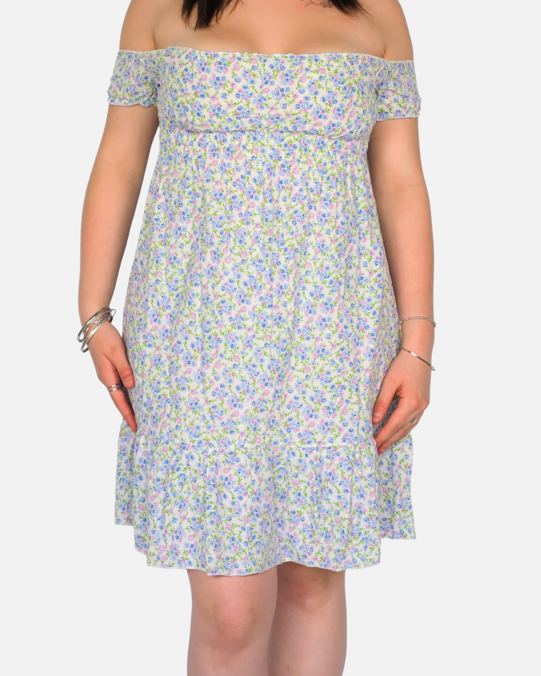 Vintage Off-Shoulder Floral Milkmaid Mini Dress