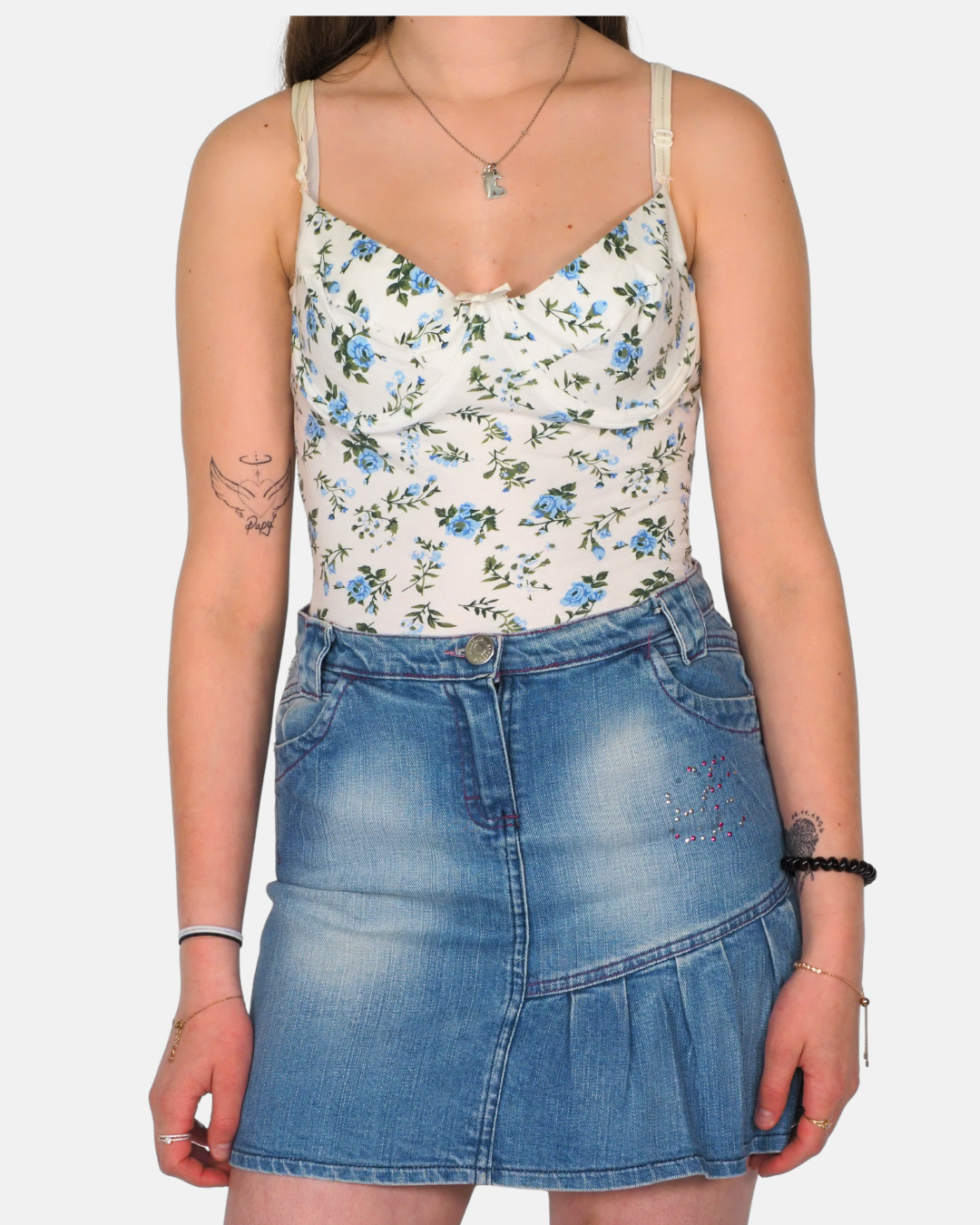 Cream & Blue Floral Bustier Camisole Bodysuit