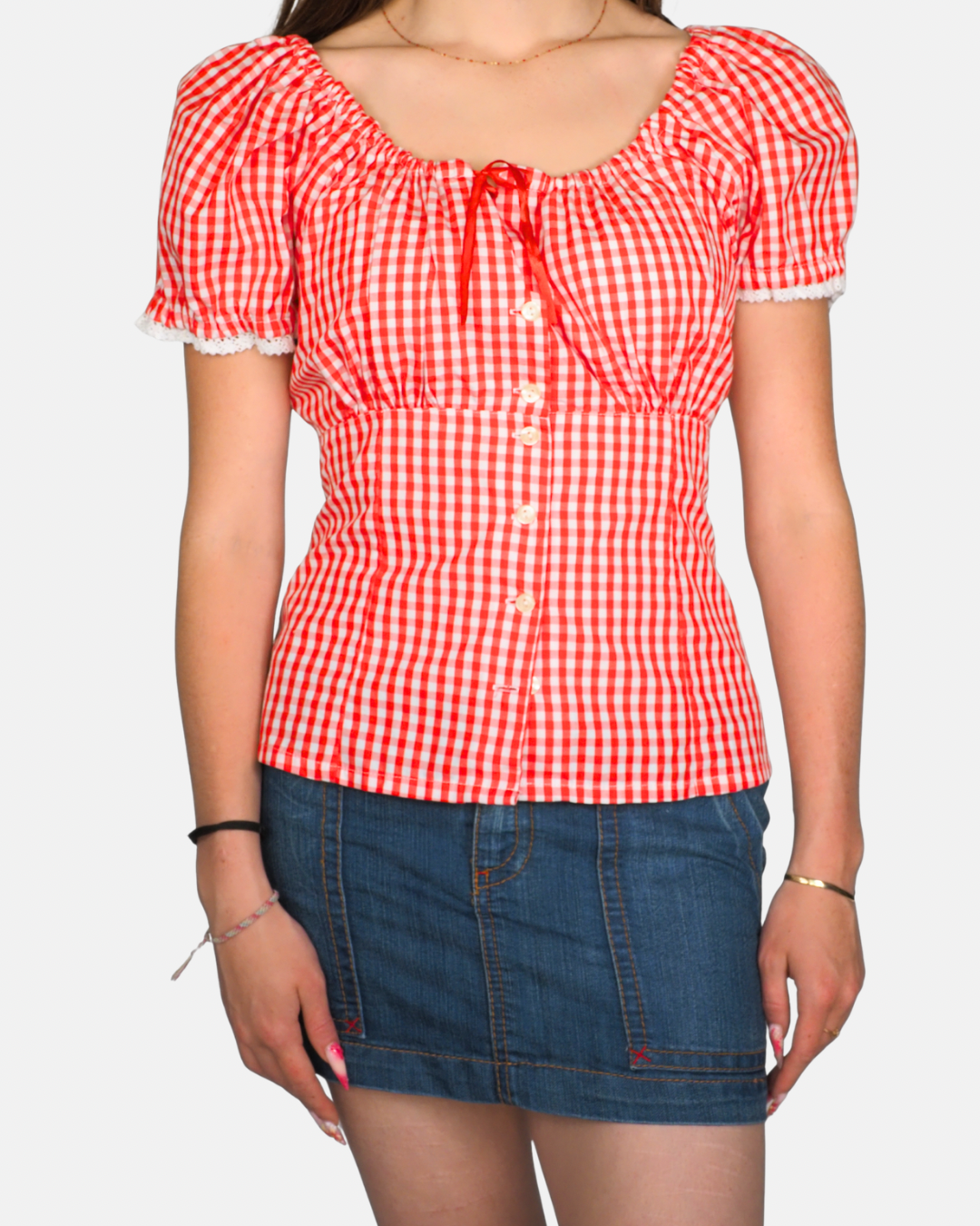 Red Gingham Milkmaid Top