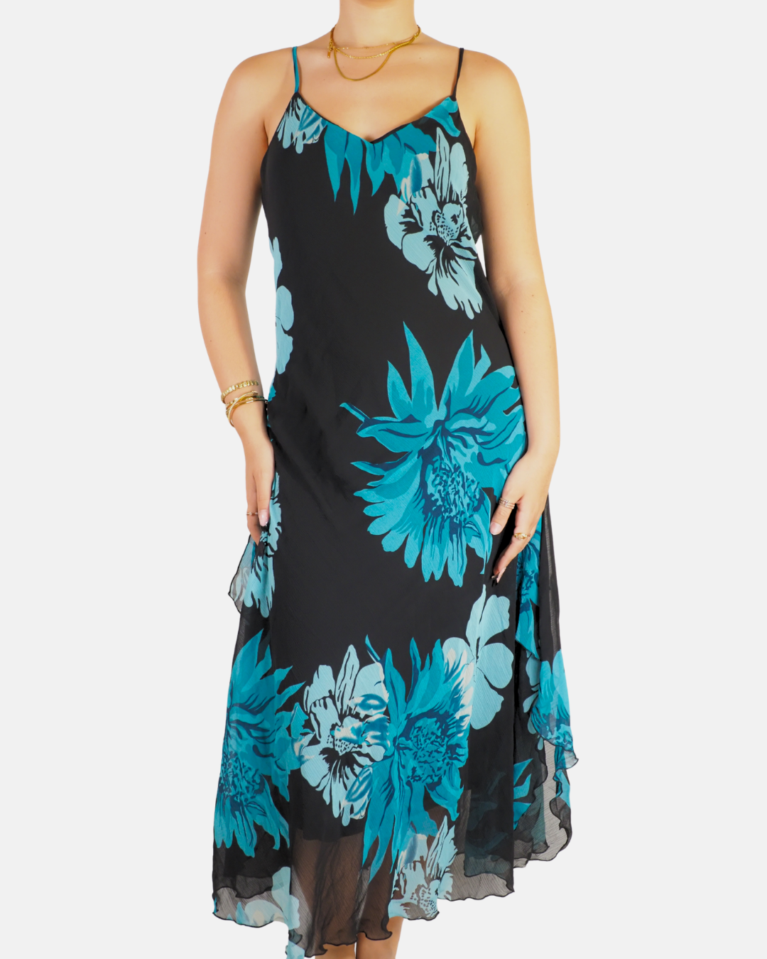 Turquoise Floral Maxi Dress & Sheer Bolero Set - Espoir