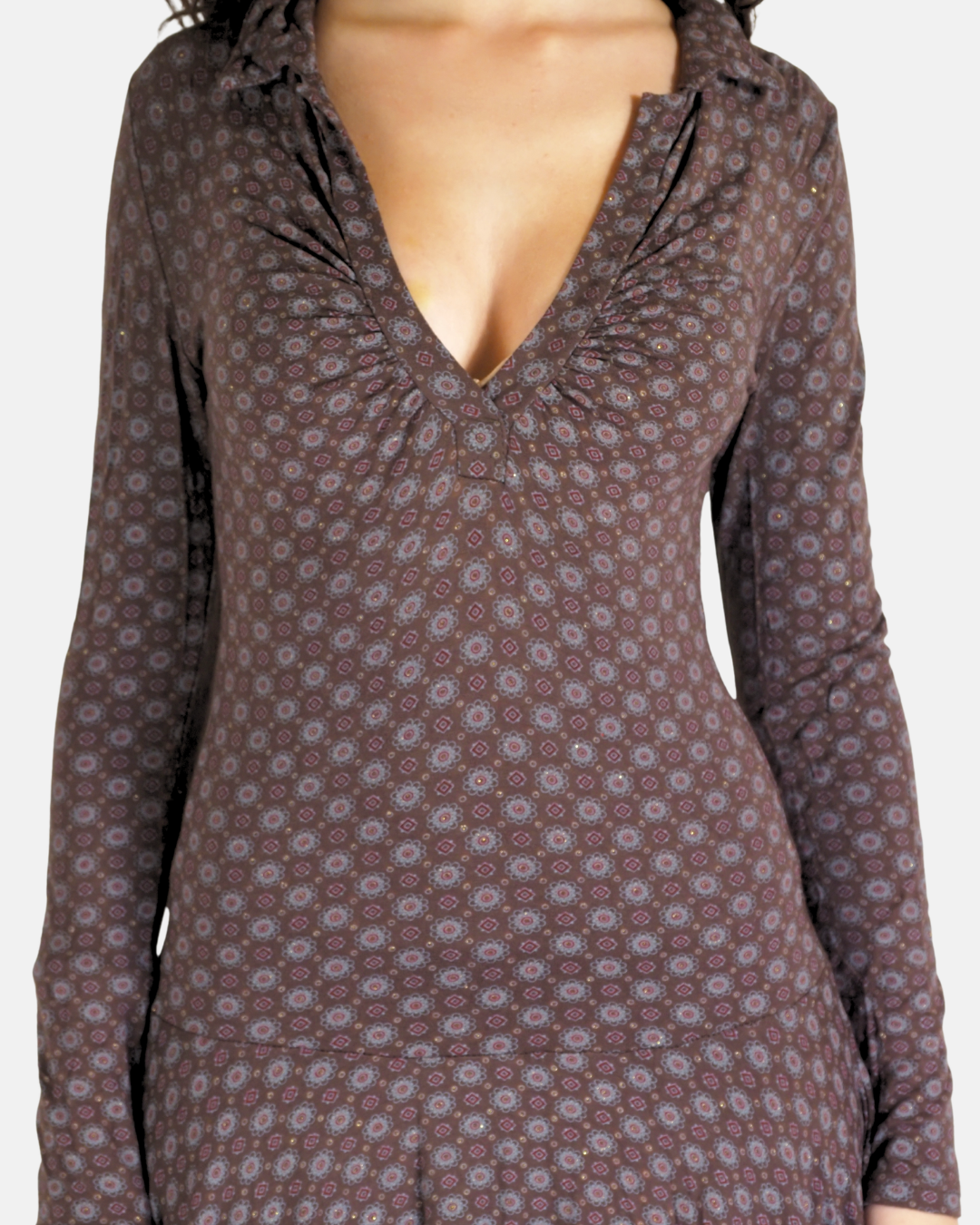 Brown Micro Print Drop-Waist Dress - Hot Girl