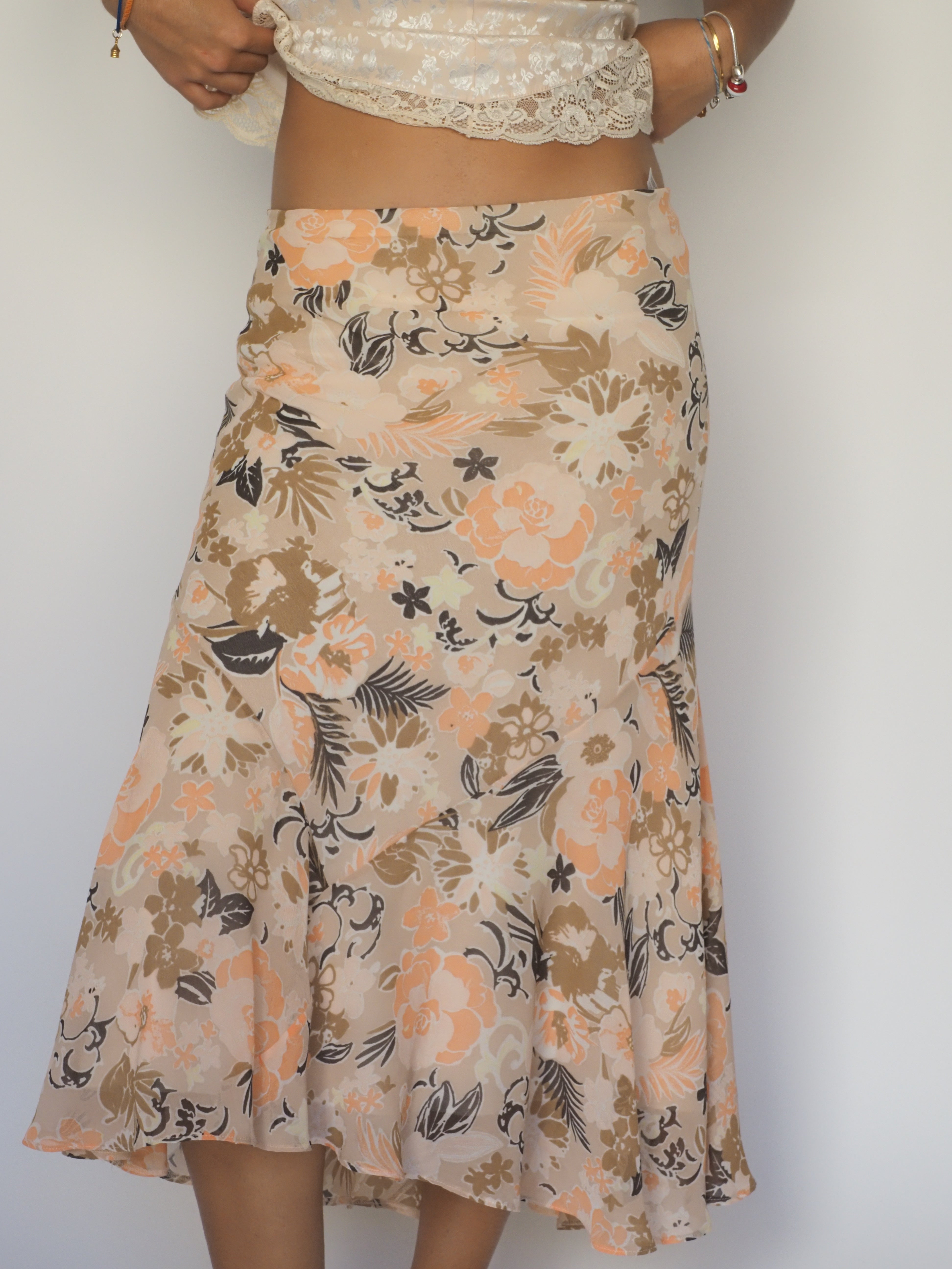 Peach & Taupe Floral A-Line Midi Skirt – Marks & Spencer