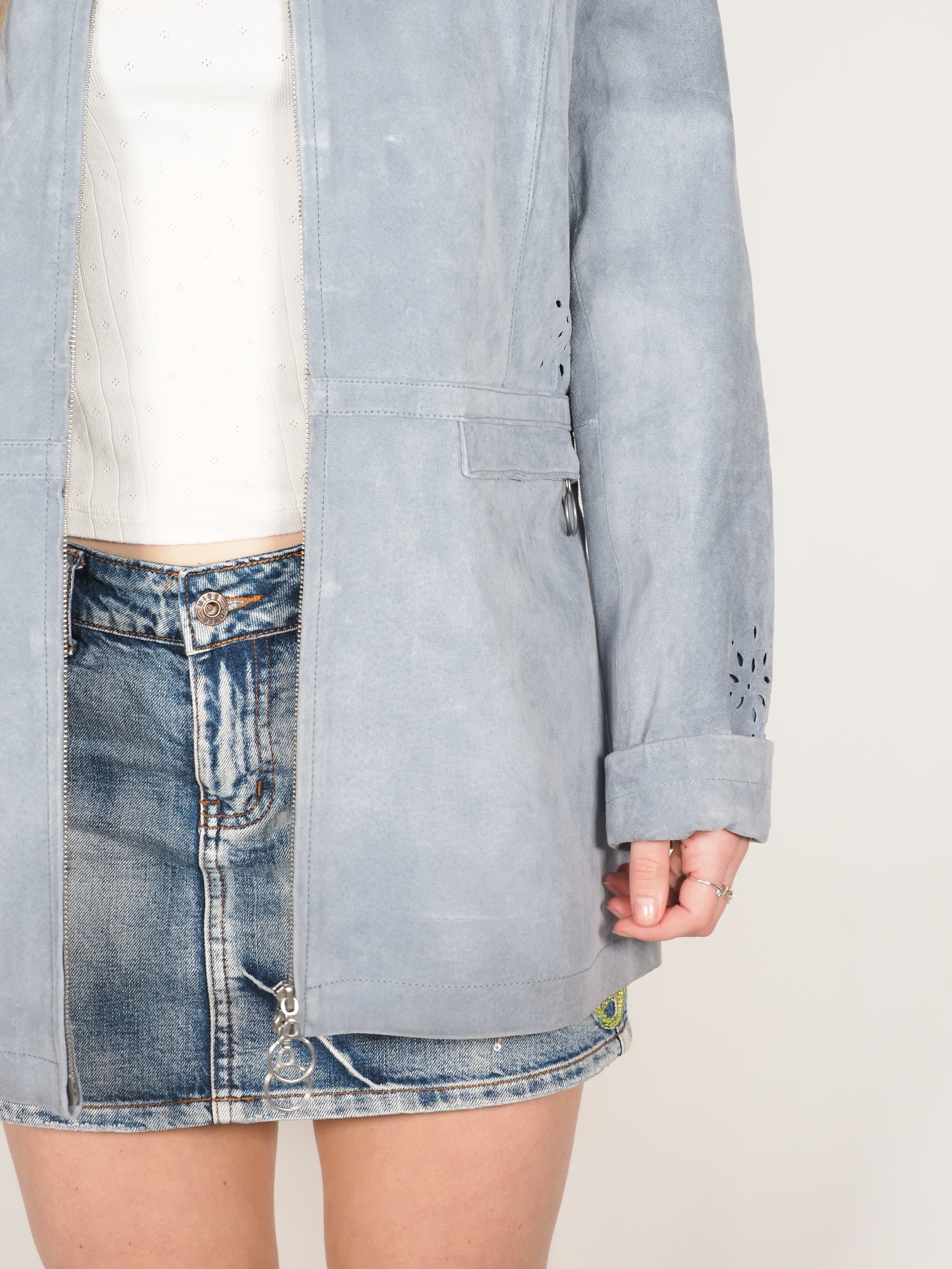 Powder Blue Suede Minimalist Longline Jacket