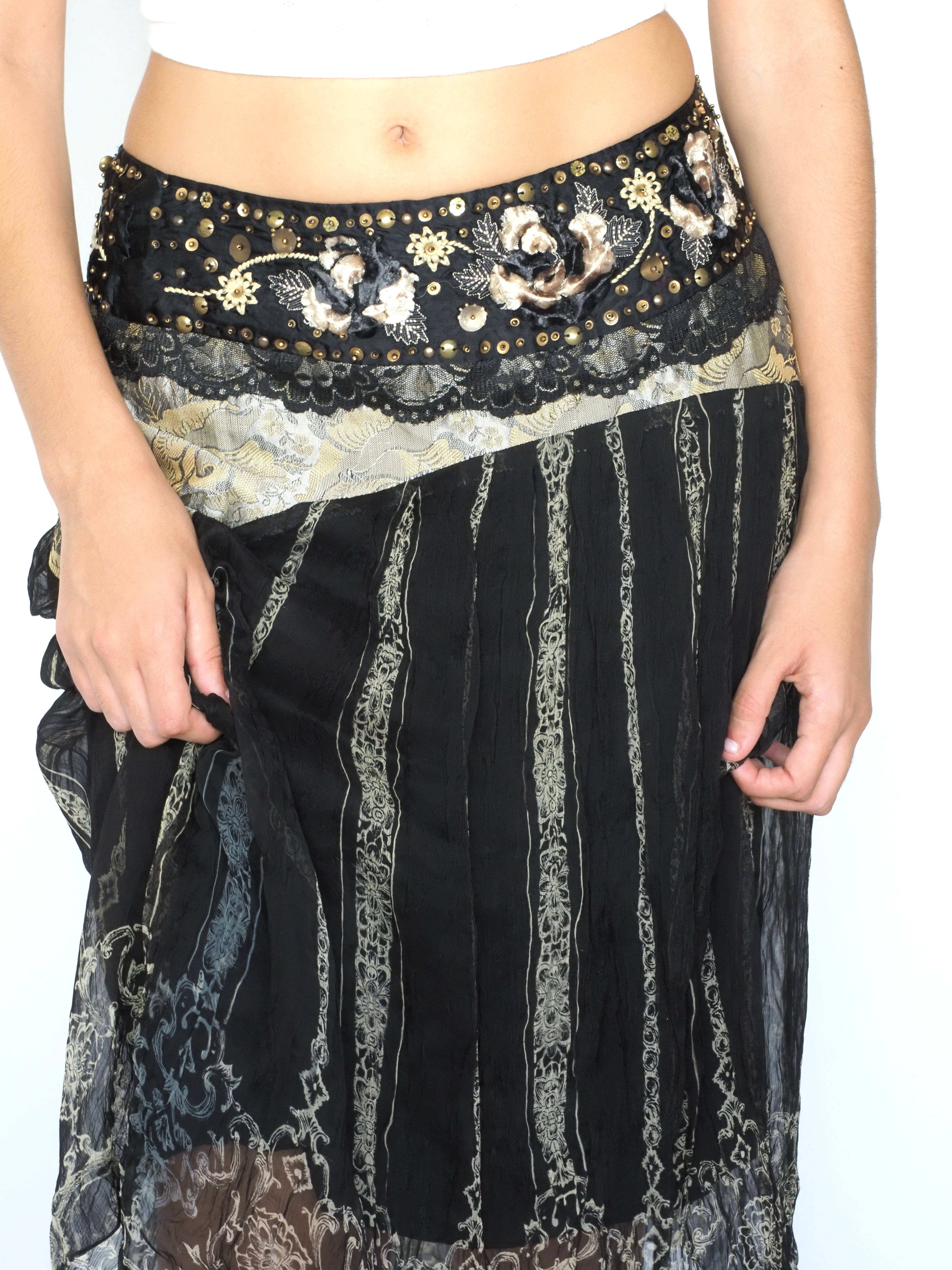 Boho Patchwork Chiffon Midi Skirt – Derky