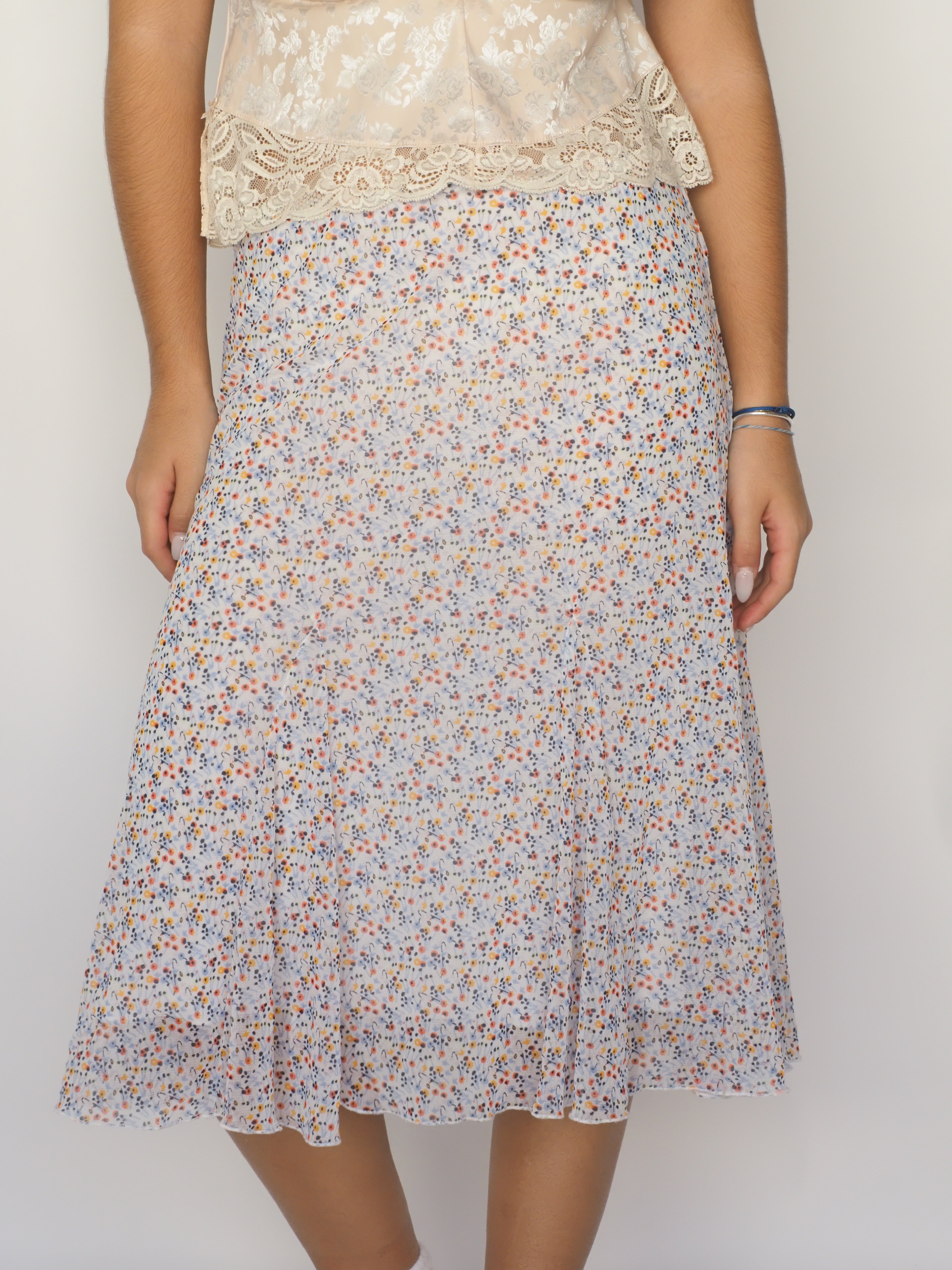 Soft Blue Ditsy Floral Midi Skirt