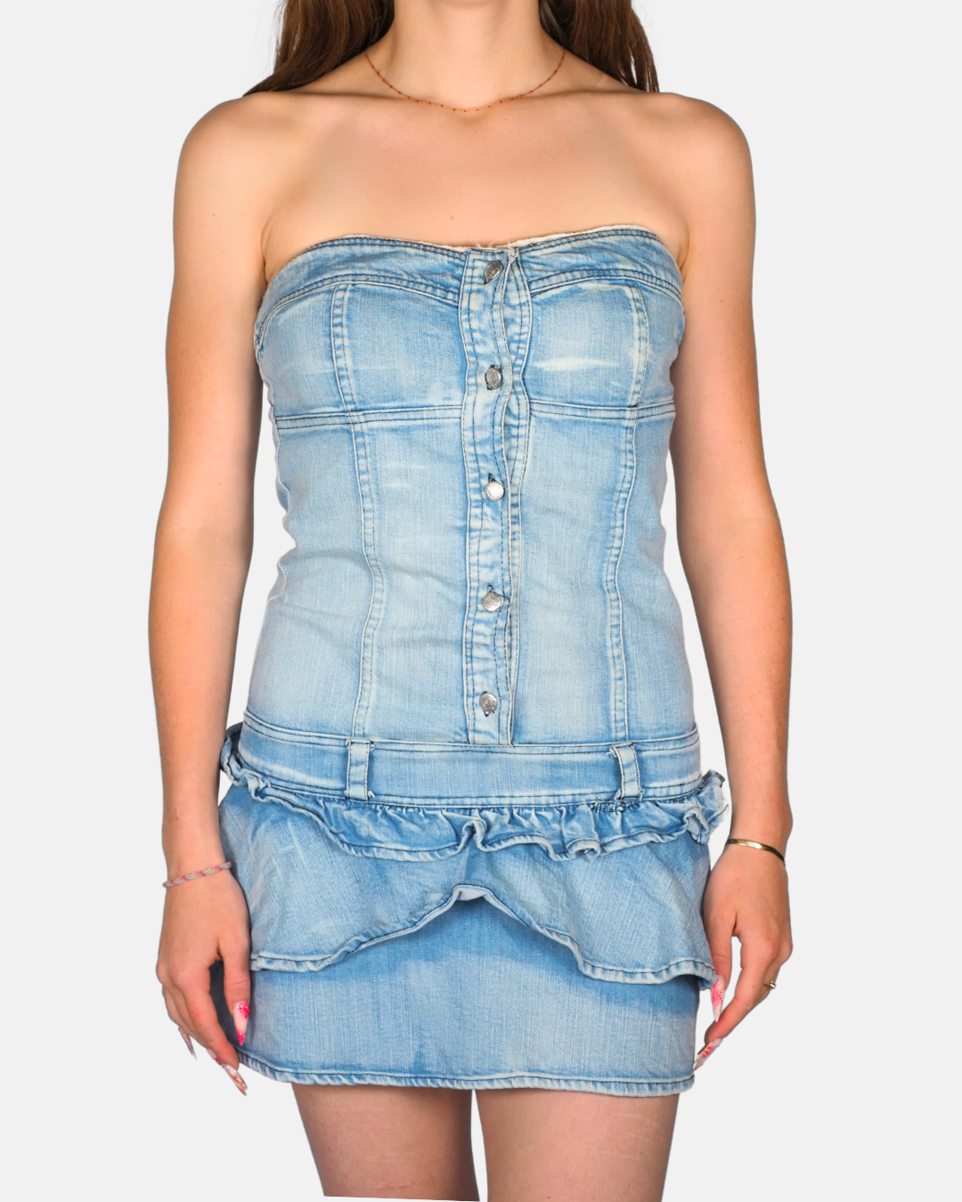 Monoxido Y2K Denim Ruffle Mini Dress