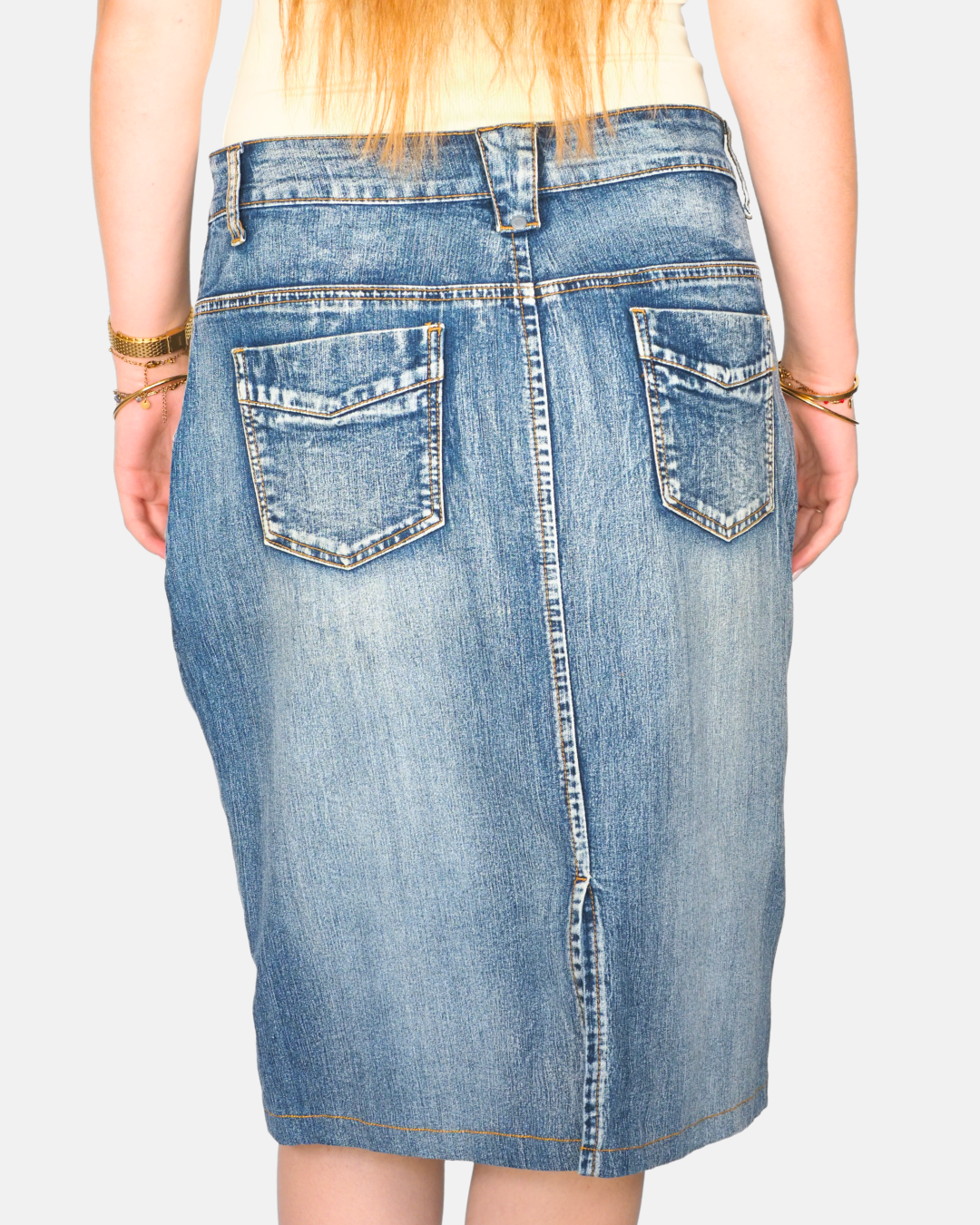 Y2K Denim Midi Pencil Skirt