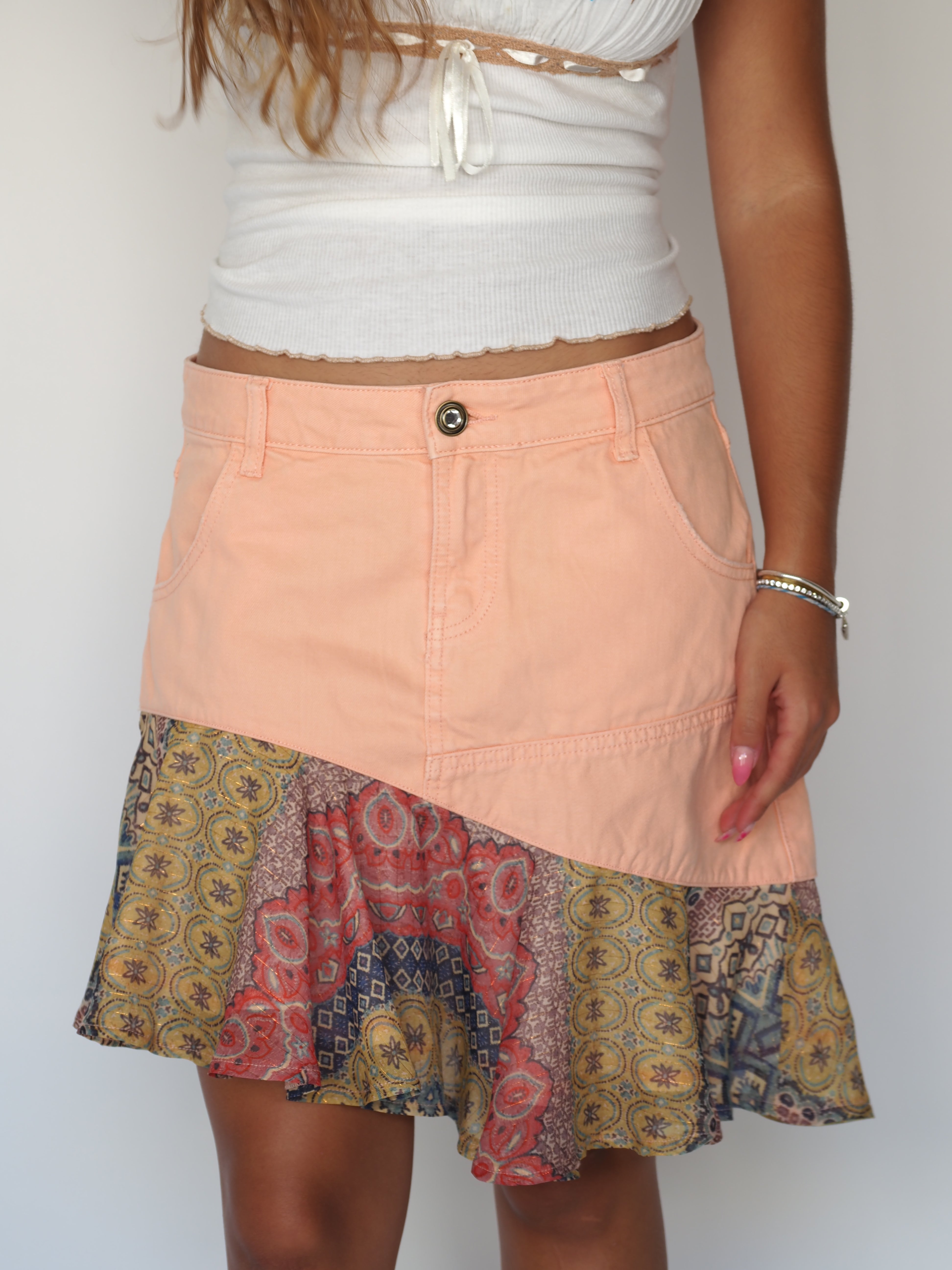 Desigual Peach & Patchwork Tiered Ruffle Skirt