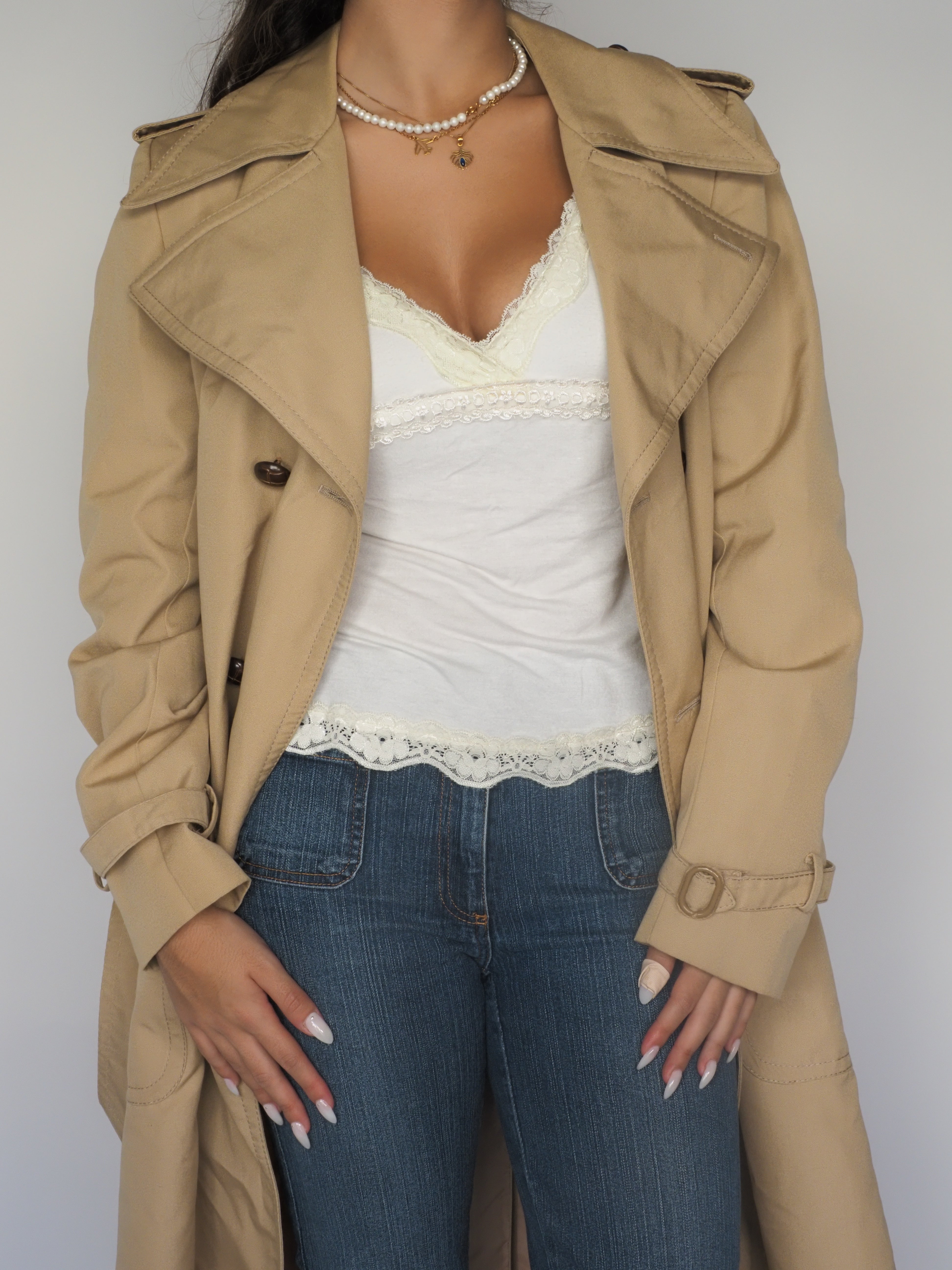 Vintage Coral Export Made in Italy Classic Beige Trench Coat