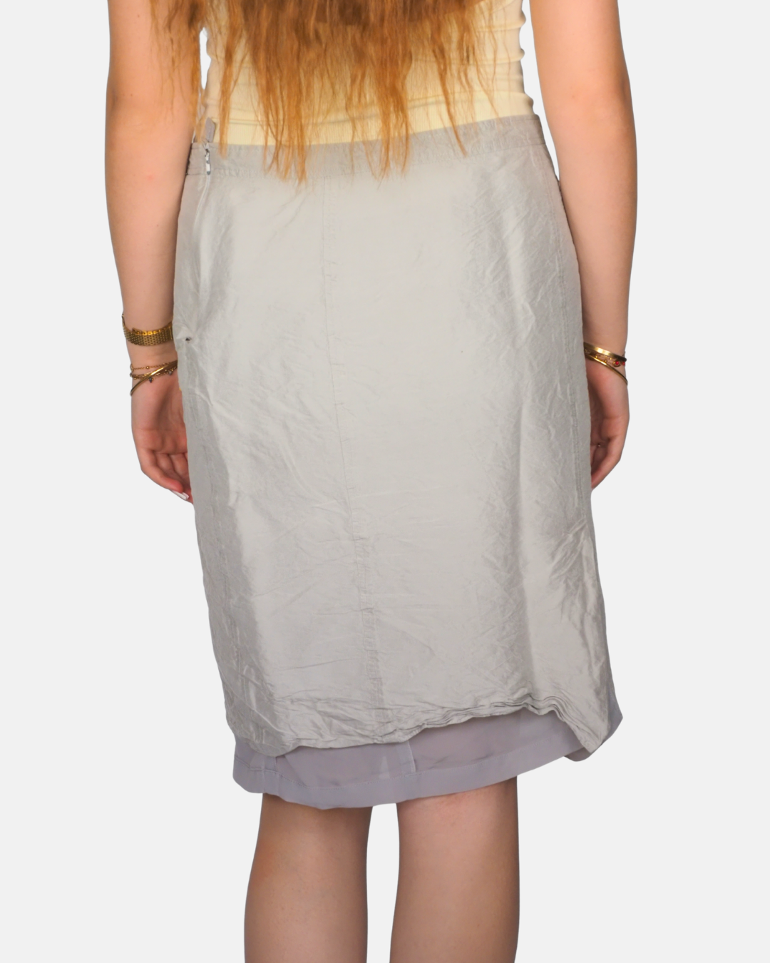 Grey Satin Layered Midi Skirt by Armani Collezioni