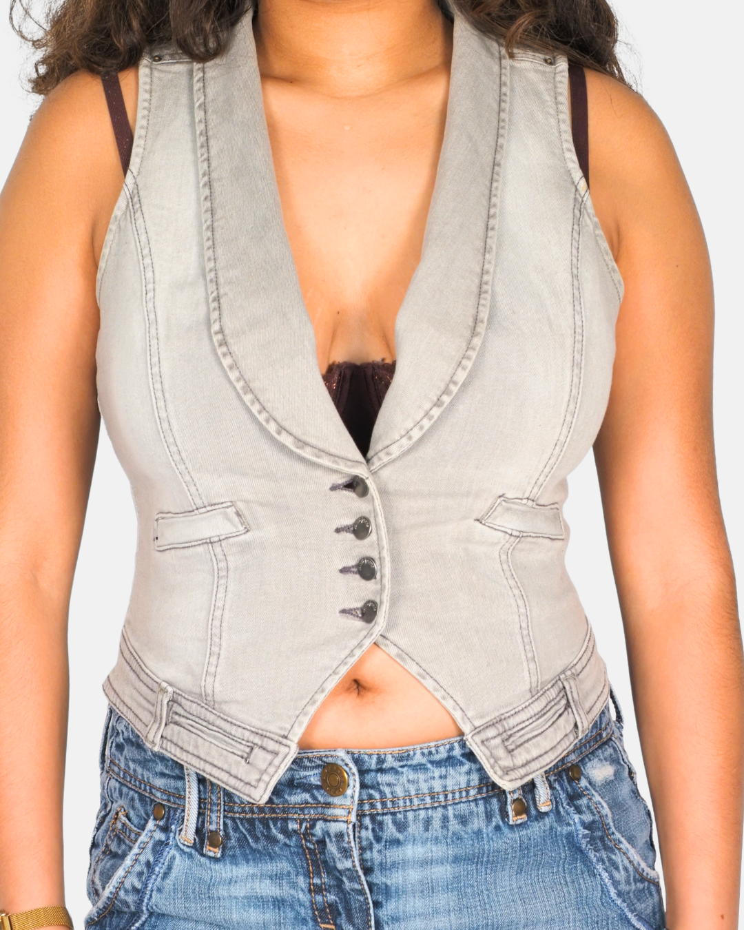 Mango Y2K Fitted Denim Waistcoat