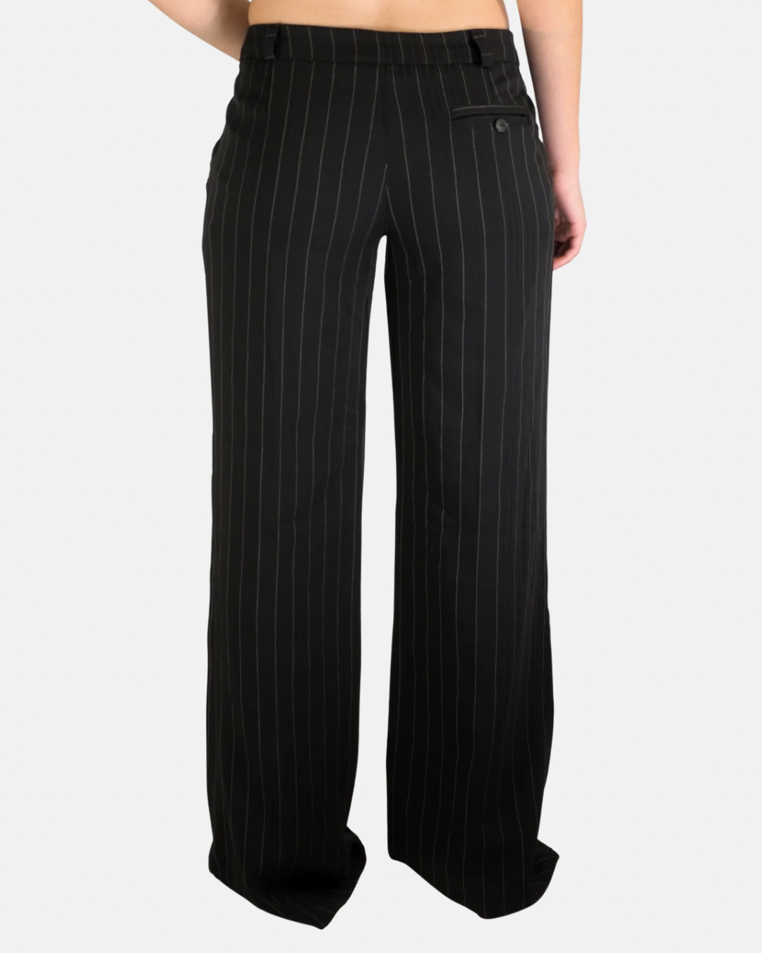Black Pinstripe Low Rise Flared Trousers