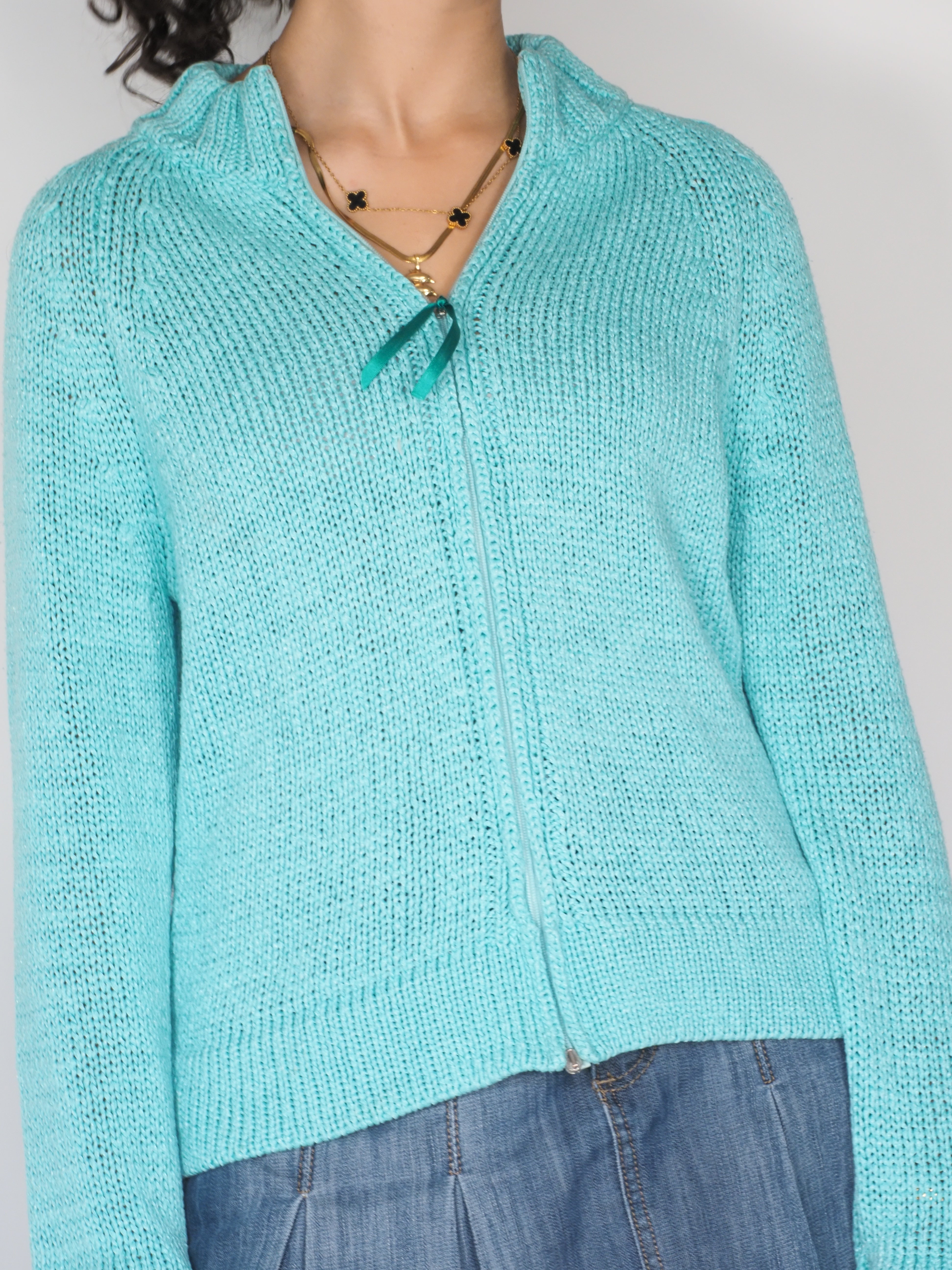 Aqua Knit Zip-Up Sweater – New Penny
