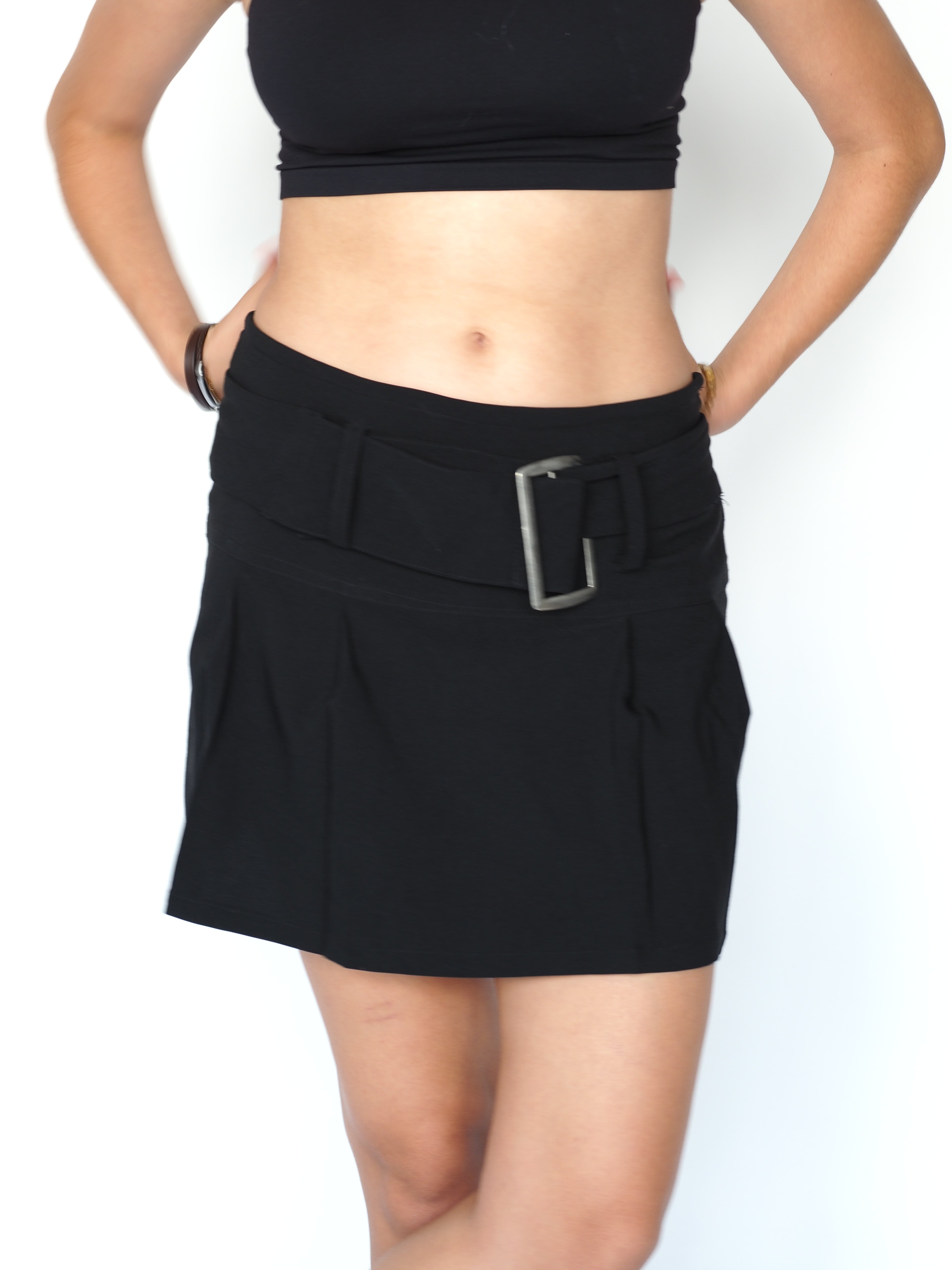 Black Belted Ruffle Mini Skirt