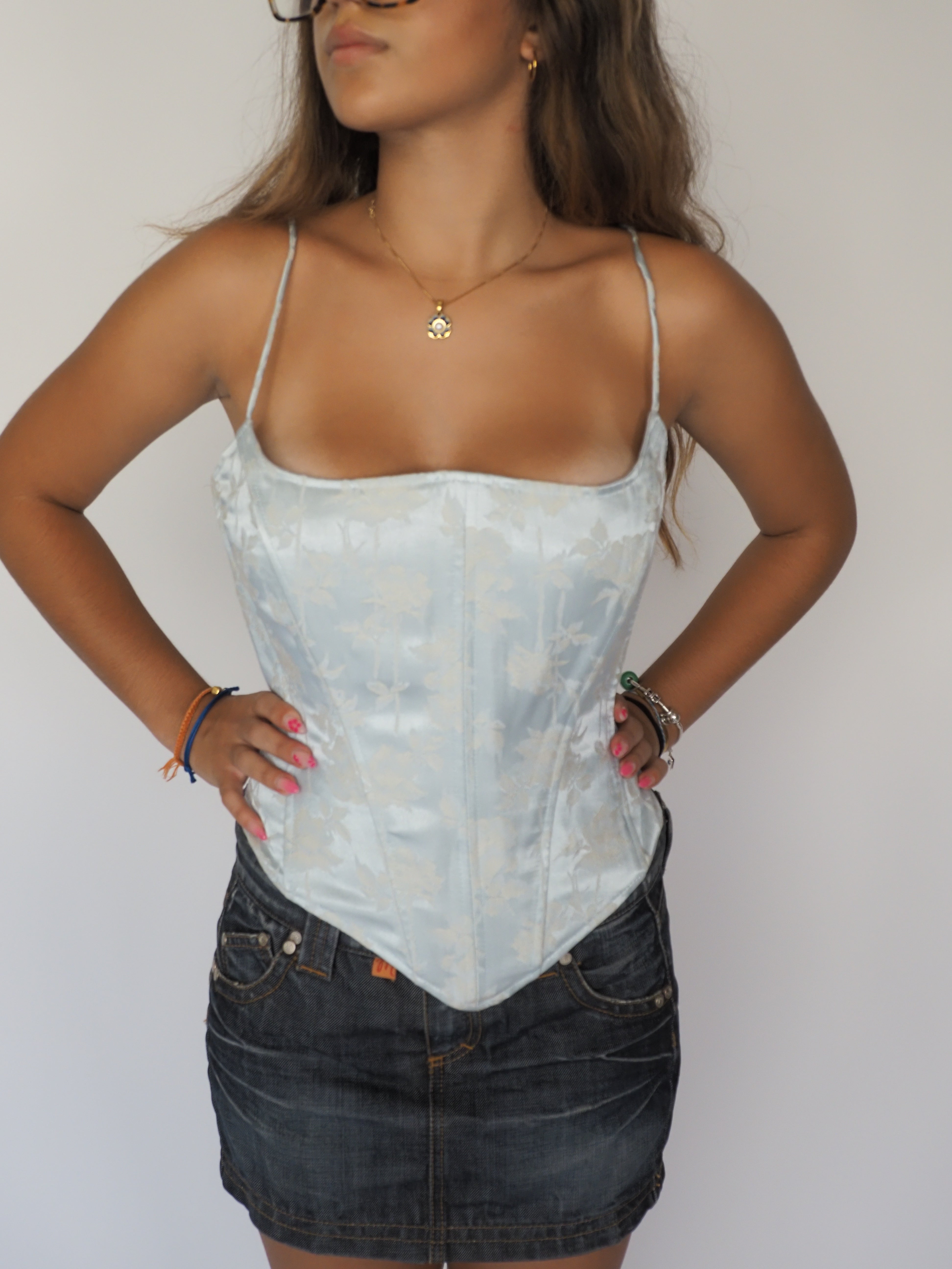 Aurelie Australia Pale Blue Brocade Satin Bustier Corset Top