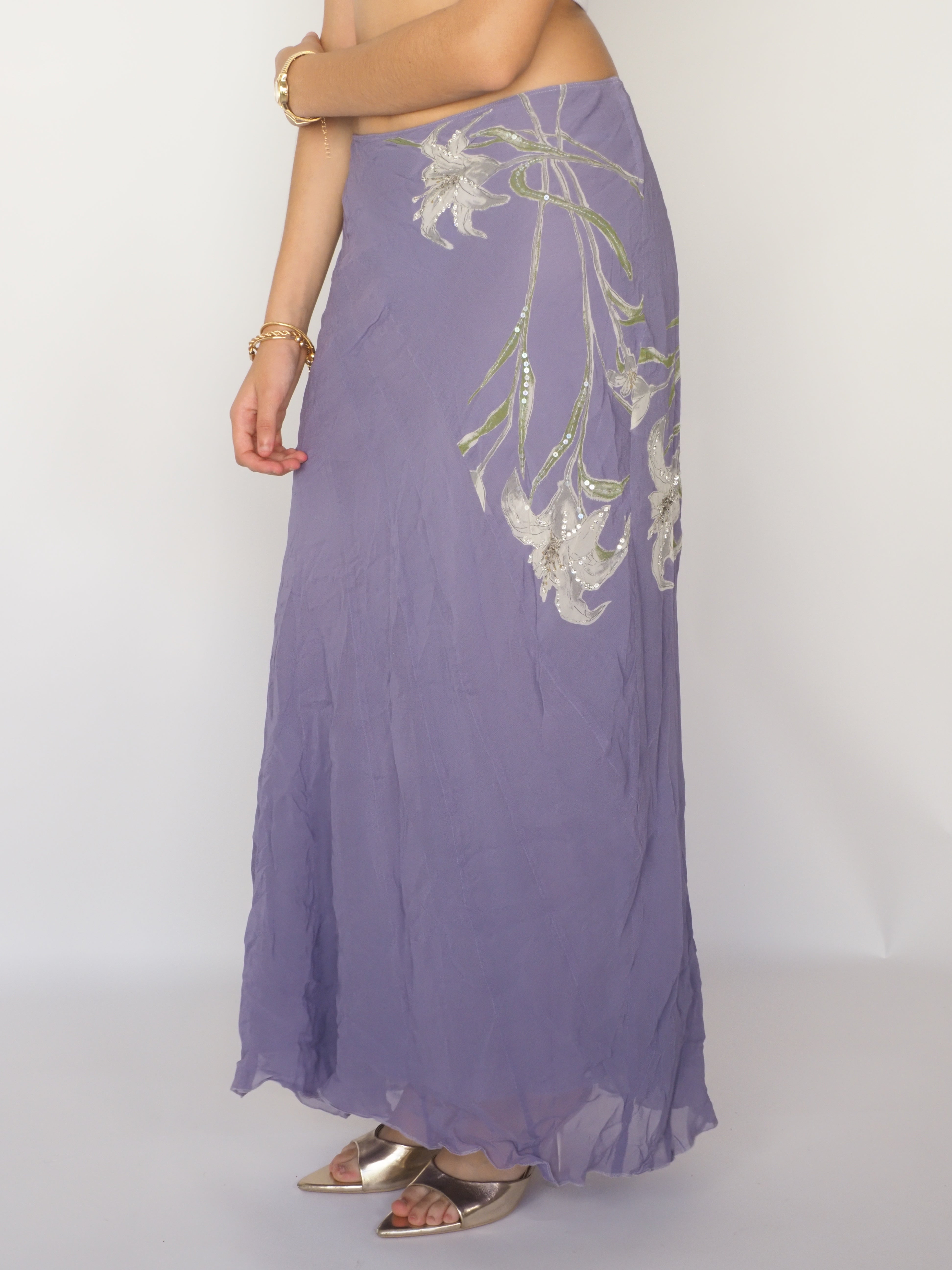 Embellished Floral Appliqué Chiffon Maxi Skirt – Blumarine