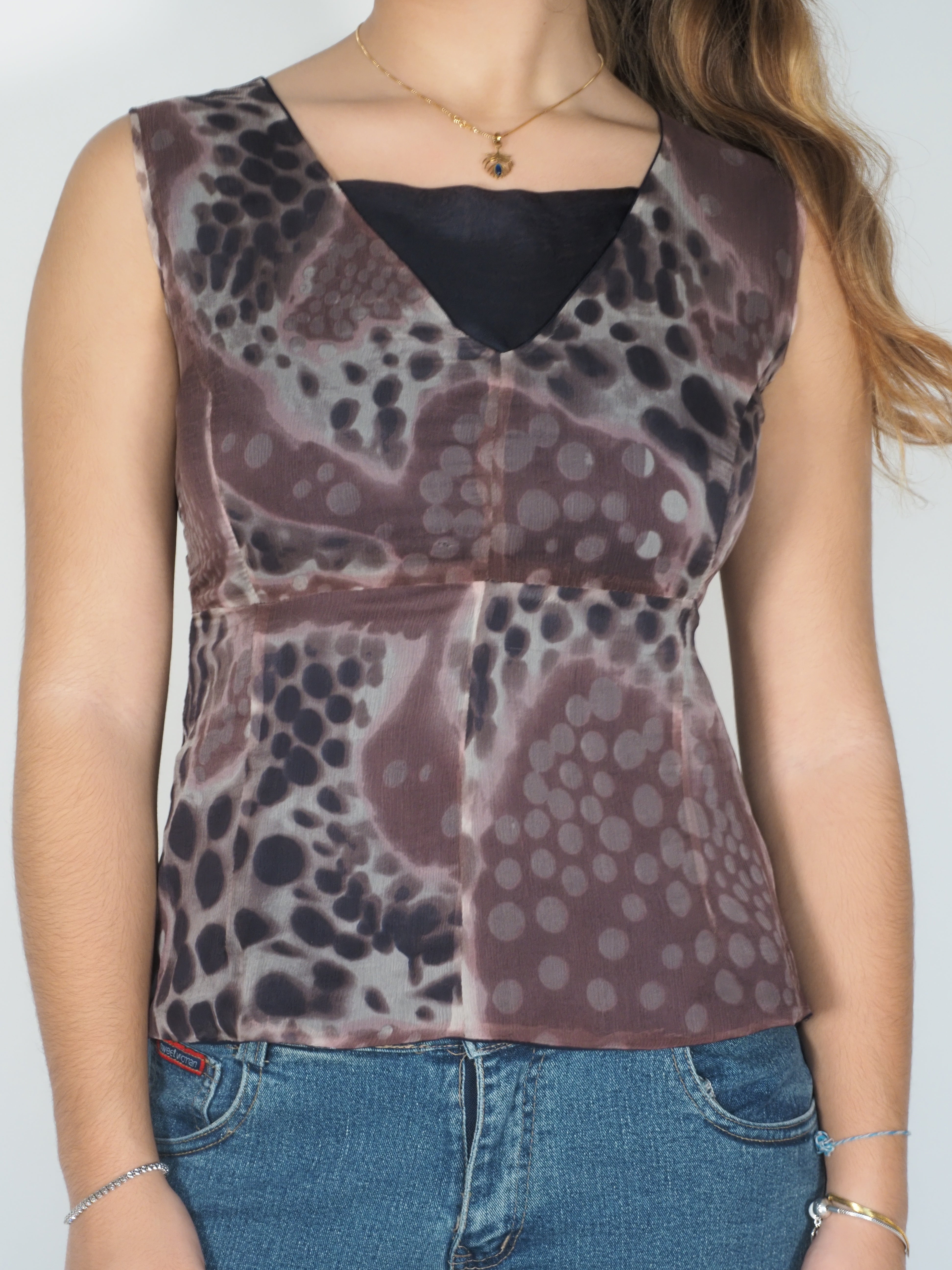 Cinzia Rocca Brown Abstract Sleeveless Top