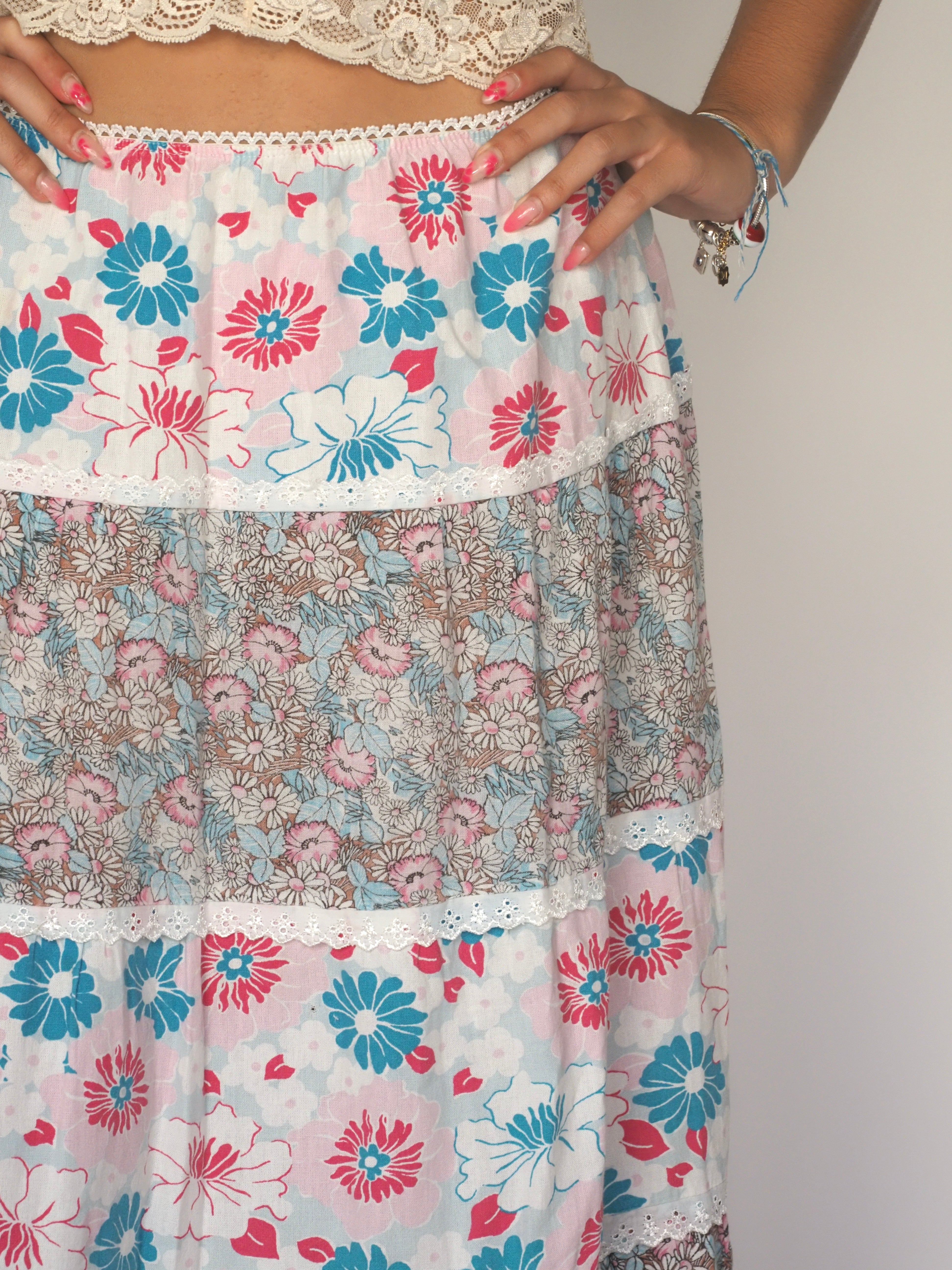 Vintage Floral Patchwork Skirt in Cotton Candy Mix