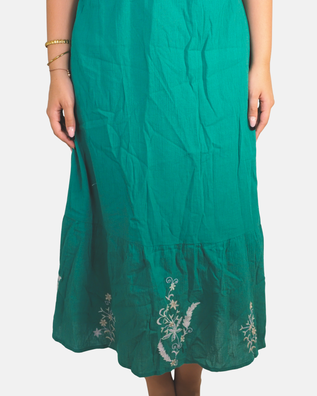 Monsoon Embroidered Emerald Green Midi Dress