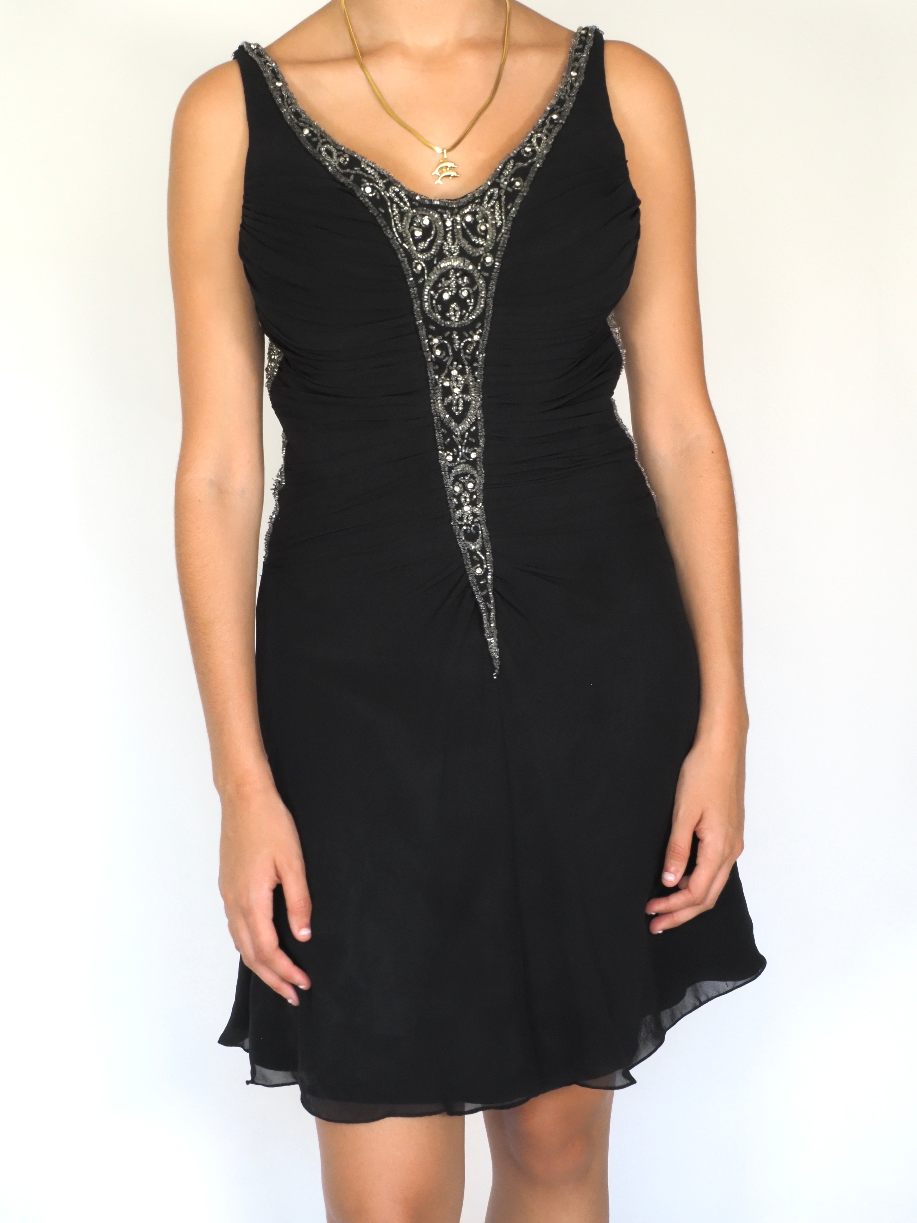 Black Beaded Ruched Cocktail Dress – Vittoria Romani