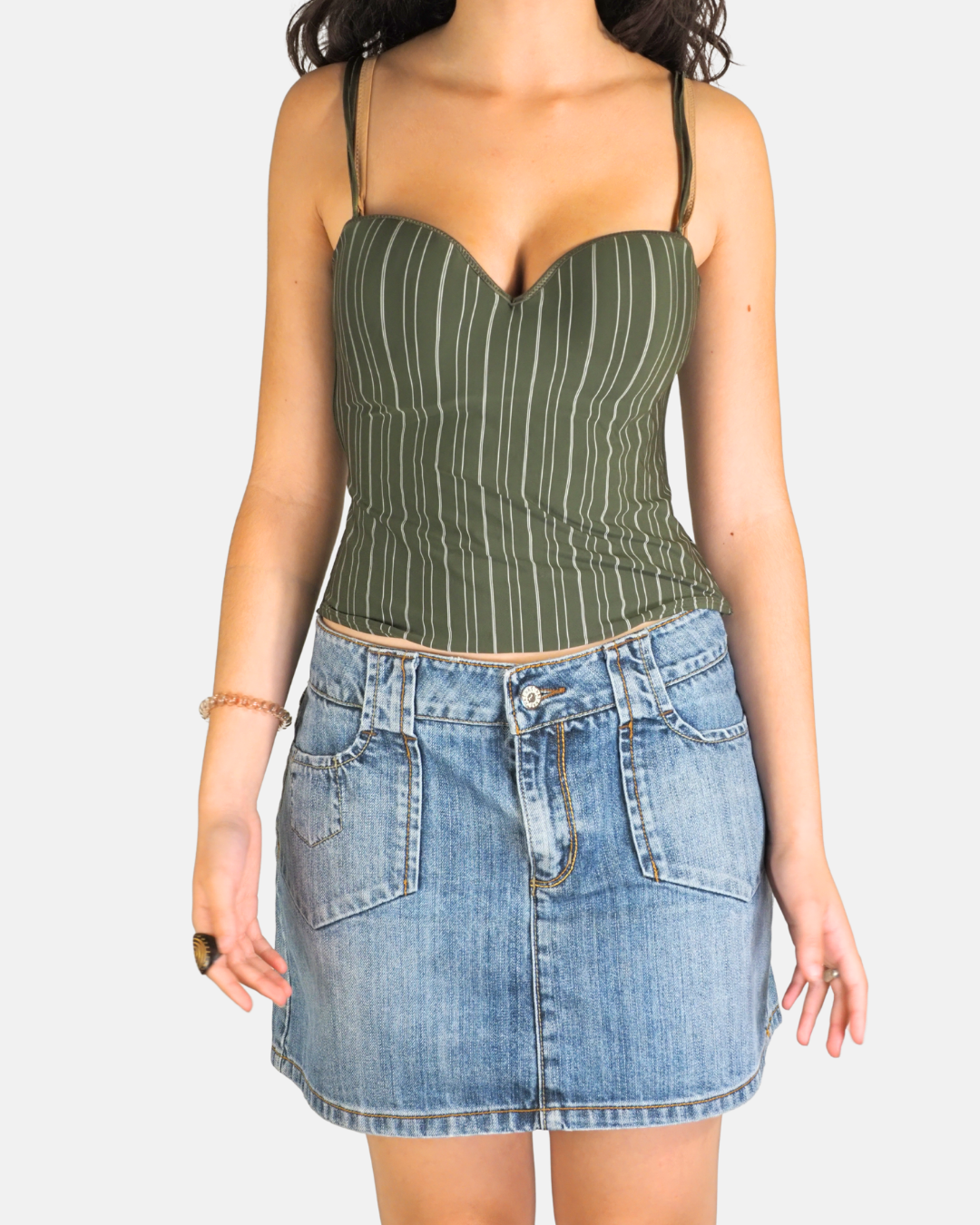 Dusty Green Pinstripe Bustier Top
