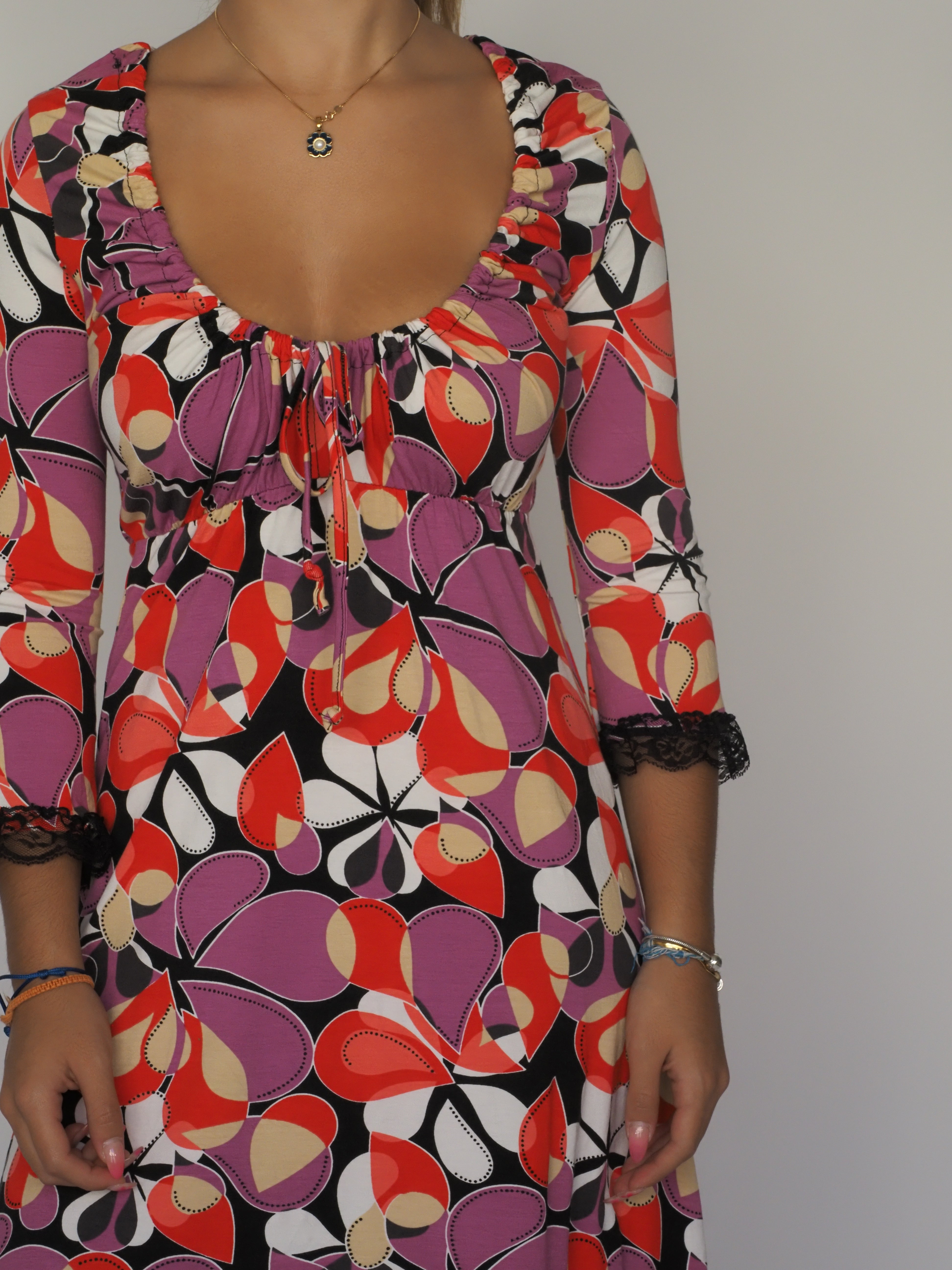 Vintage Geometric Print Scoop-Neck Dress – Rinascimento