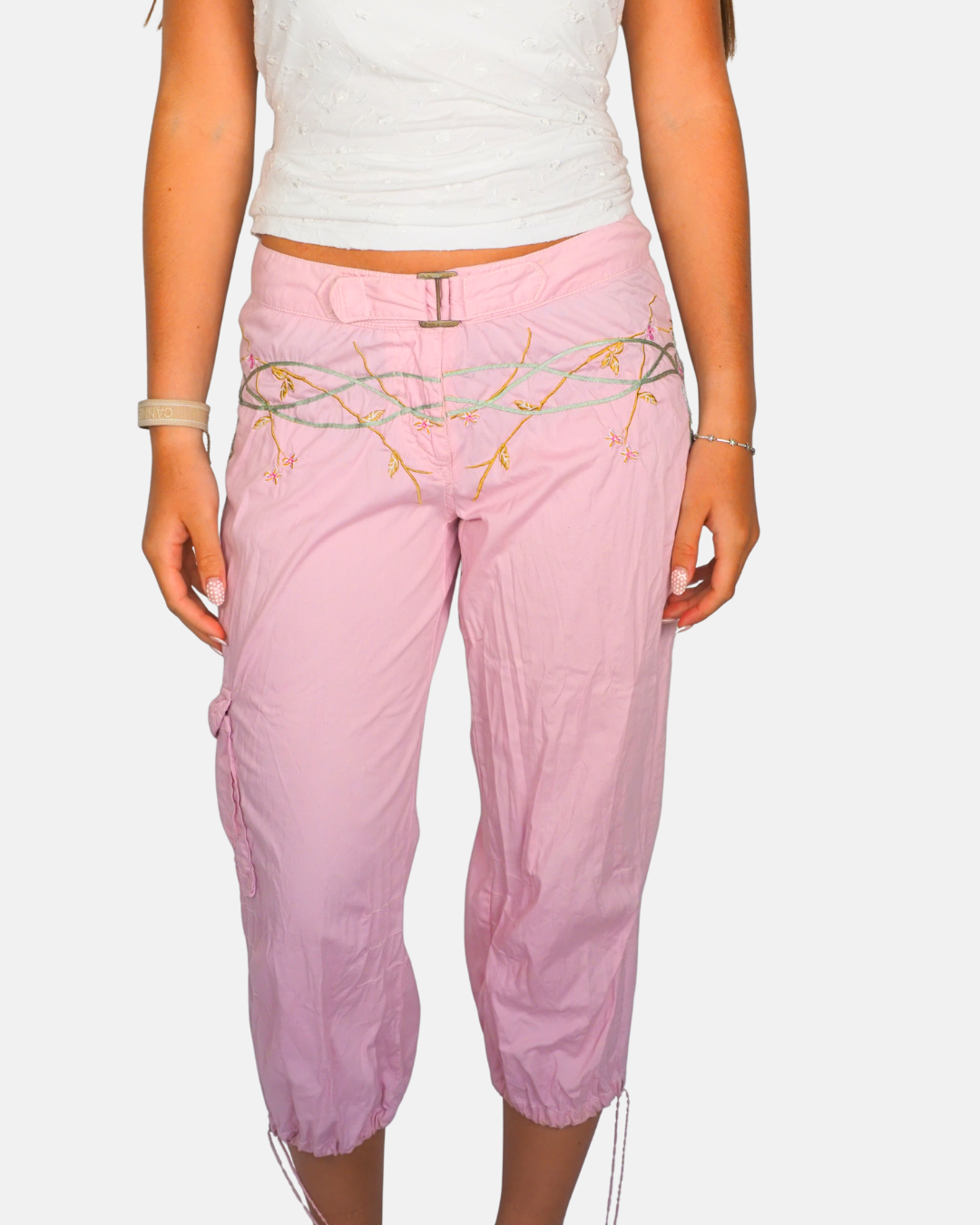 Pink Embroidered Cargo Capri Pants by dreams