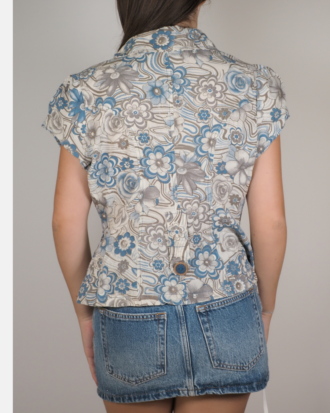 Blue Floral Fitted Waistcoat Top - Lady Lamar