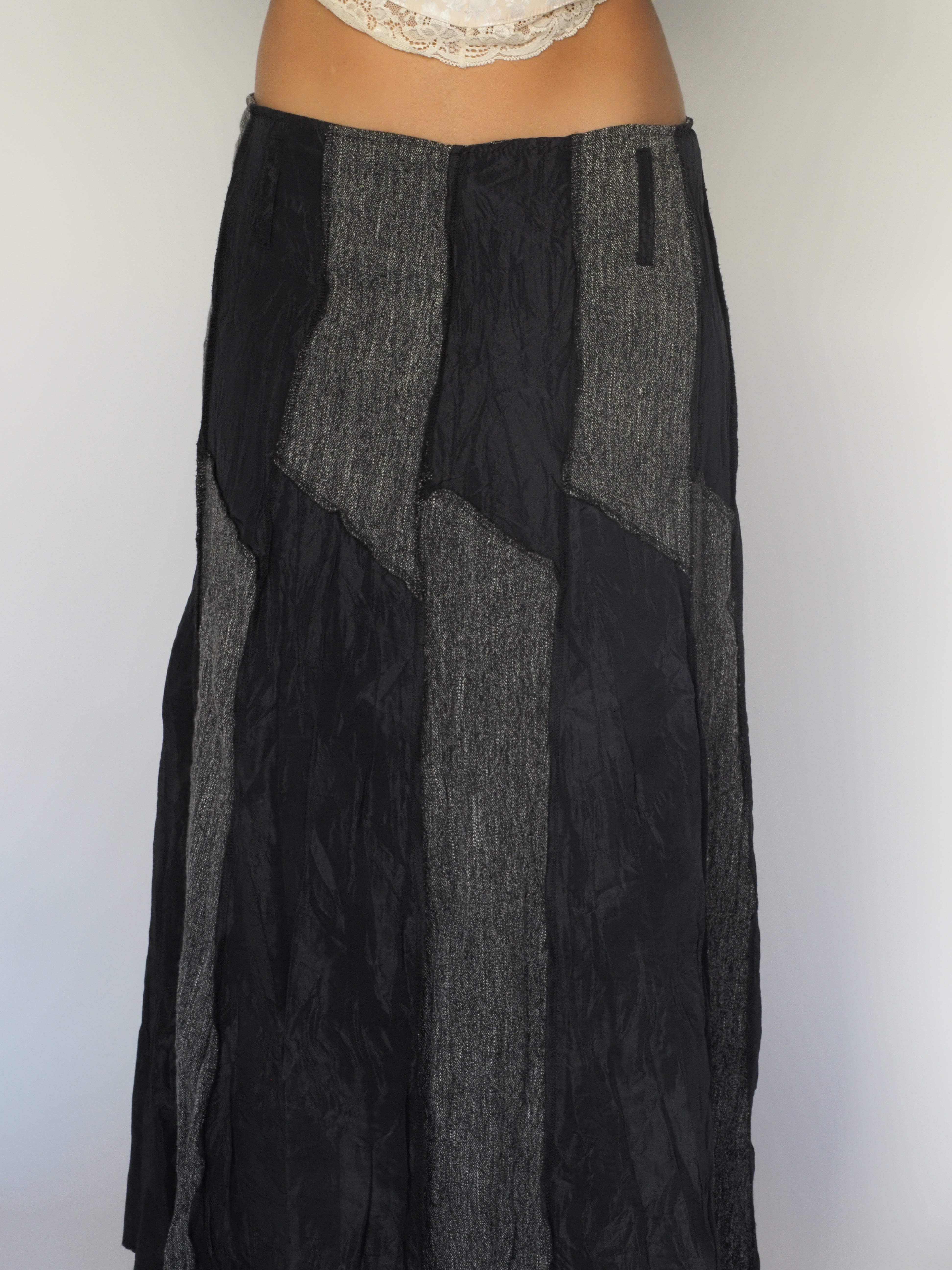 Vintage Black & Charcoal Panelled Maxi Skirt – Sienna