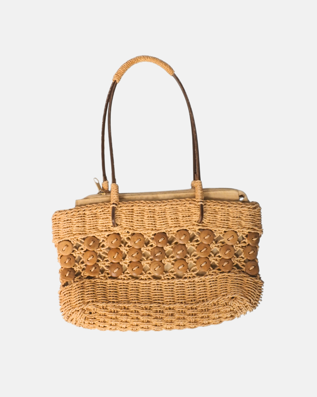 Woven Raffia & Wooden Bead Shoulder Bag