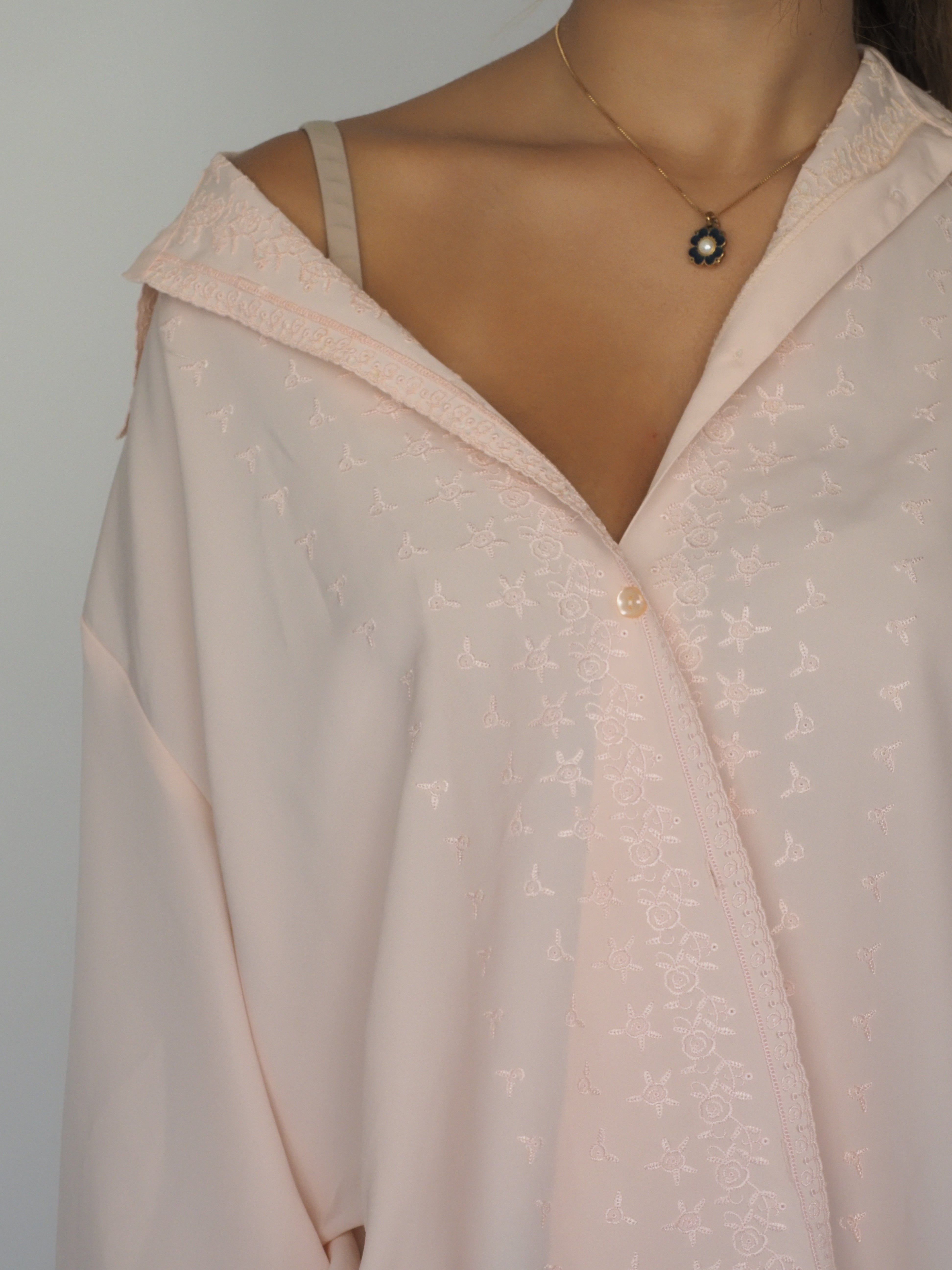 Joan Gozzi Vintage Blush Pink Embroidered Oversized Blouse