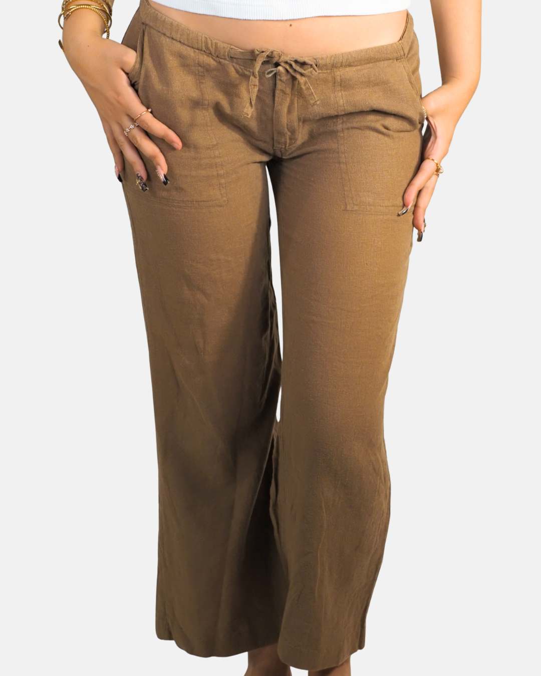 Brown Drawstring Wide Leg Trousers - Terranova