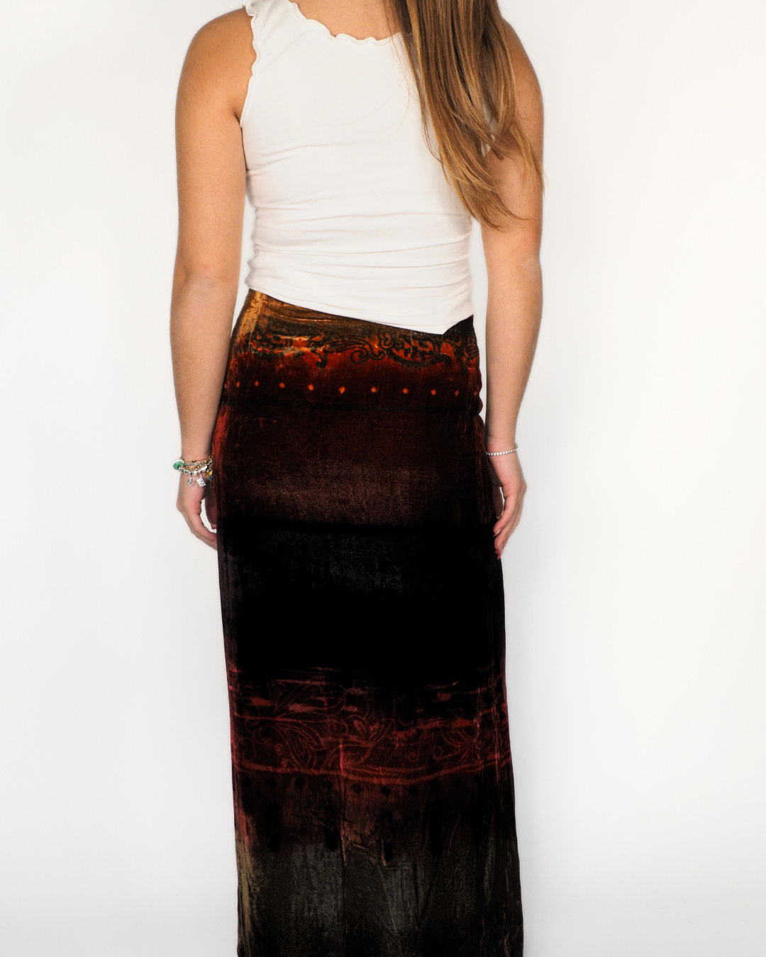 Burnt Red Velvet Maxi Skirt – Tenax