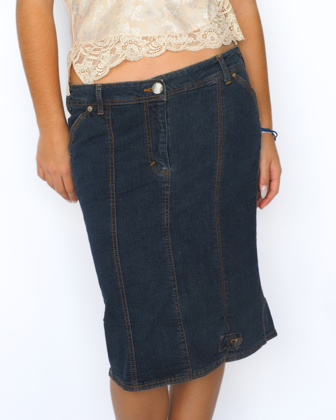 Dark Wash Denim Midi Skirt – Nef