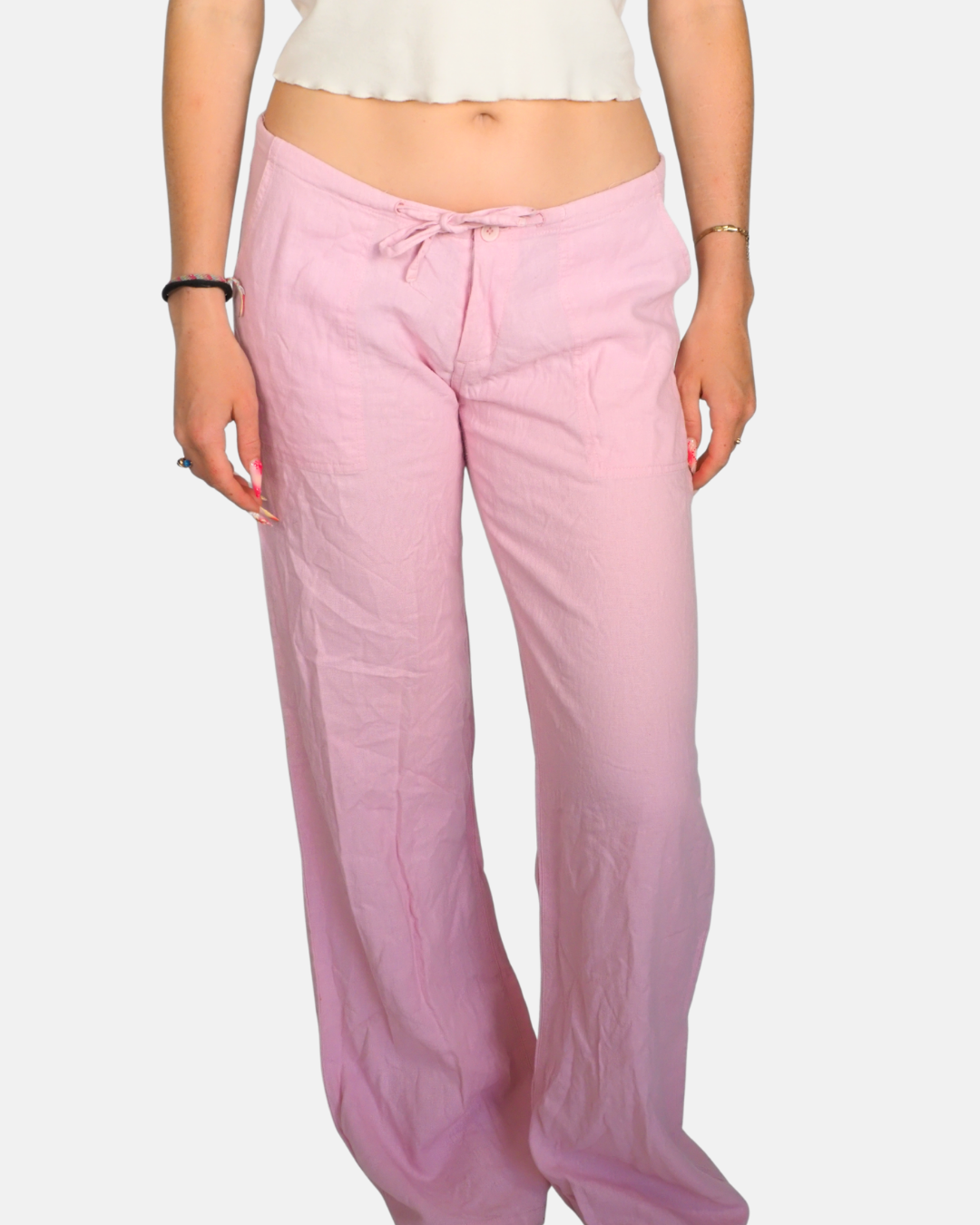 Baby Pink Linen Blend Wide-Leg Trousers by Terranova