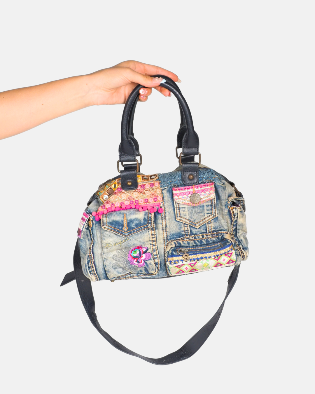 Boho Patchwork Denim Satchel