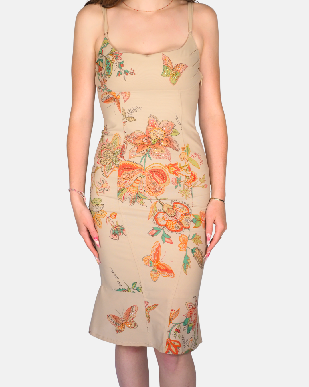 Paola Frani Butterfly Garden Mesh Midi Dress