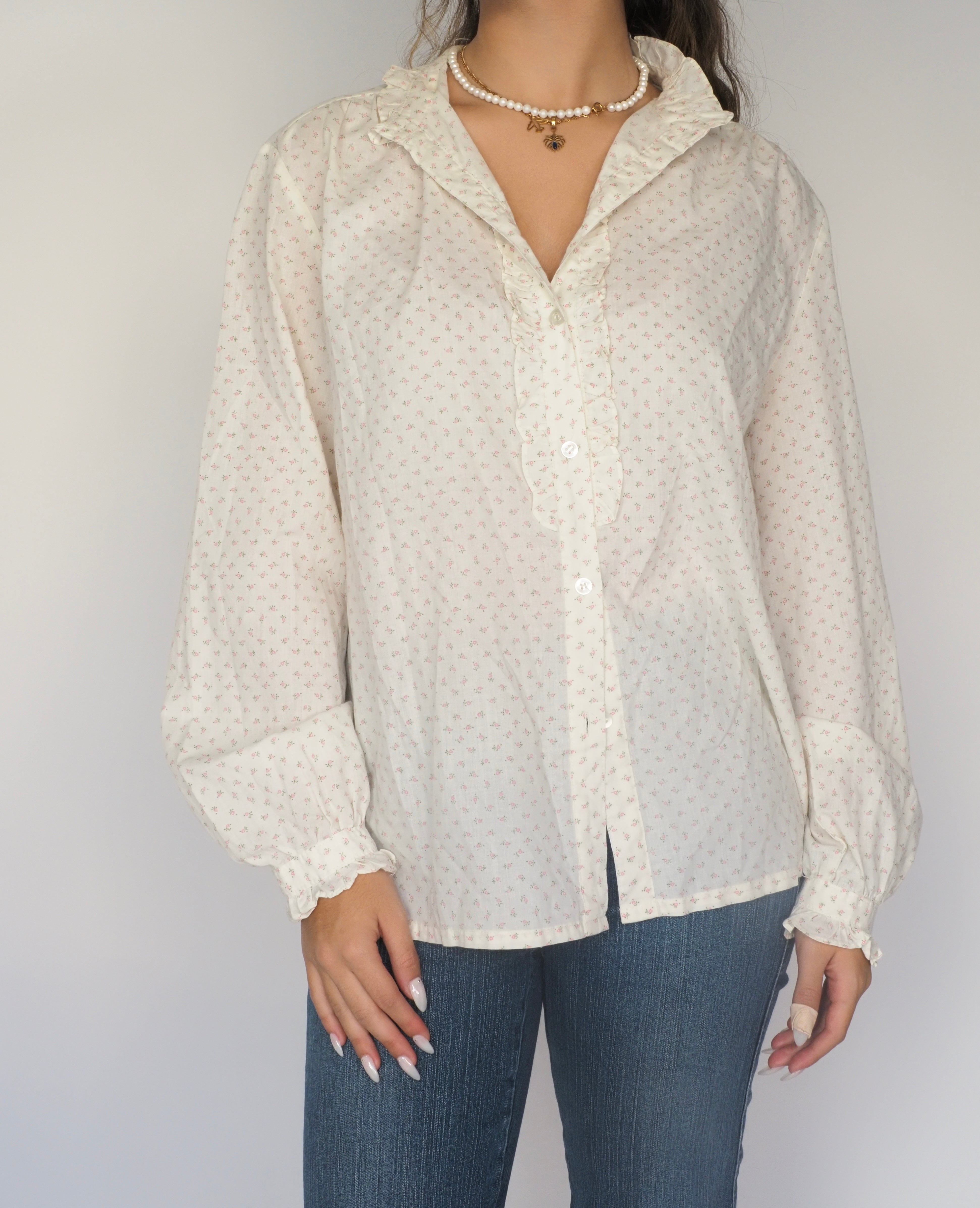 Sheer Floral Ruffle Blouse