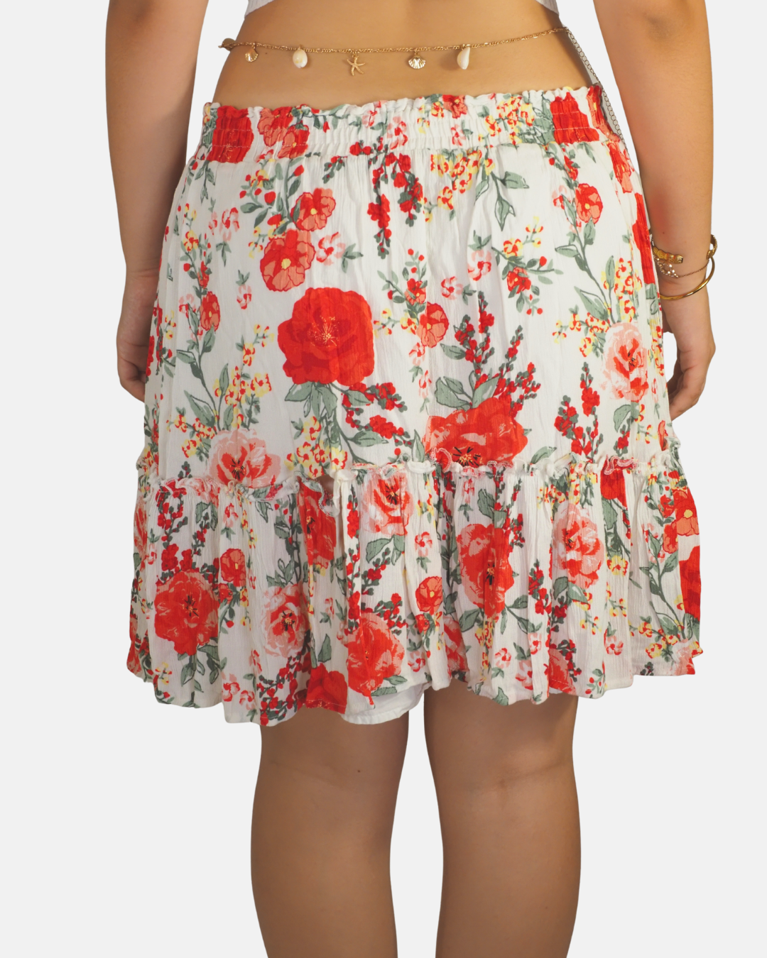 Floral Tiered Chiffon Midi Skirt - AMIS