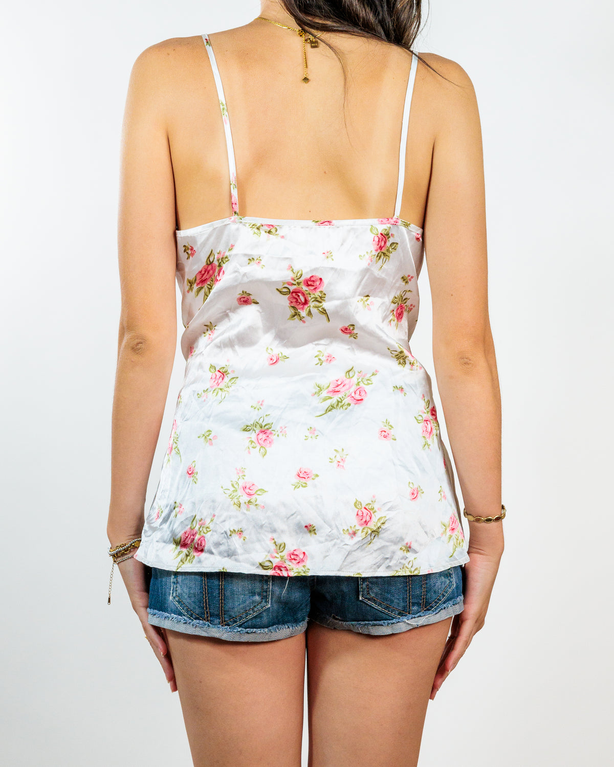 White Rose Print Satin Camisole